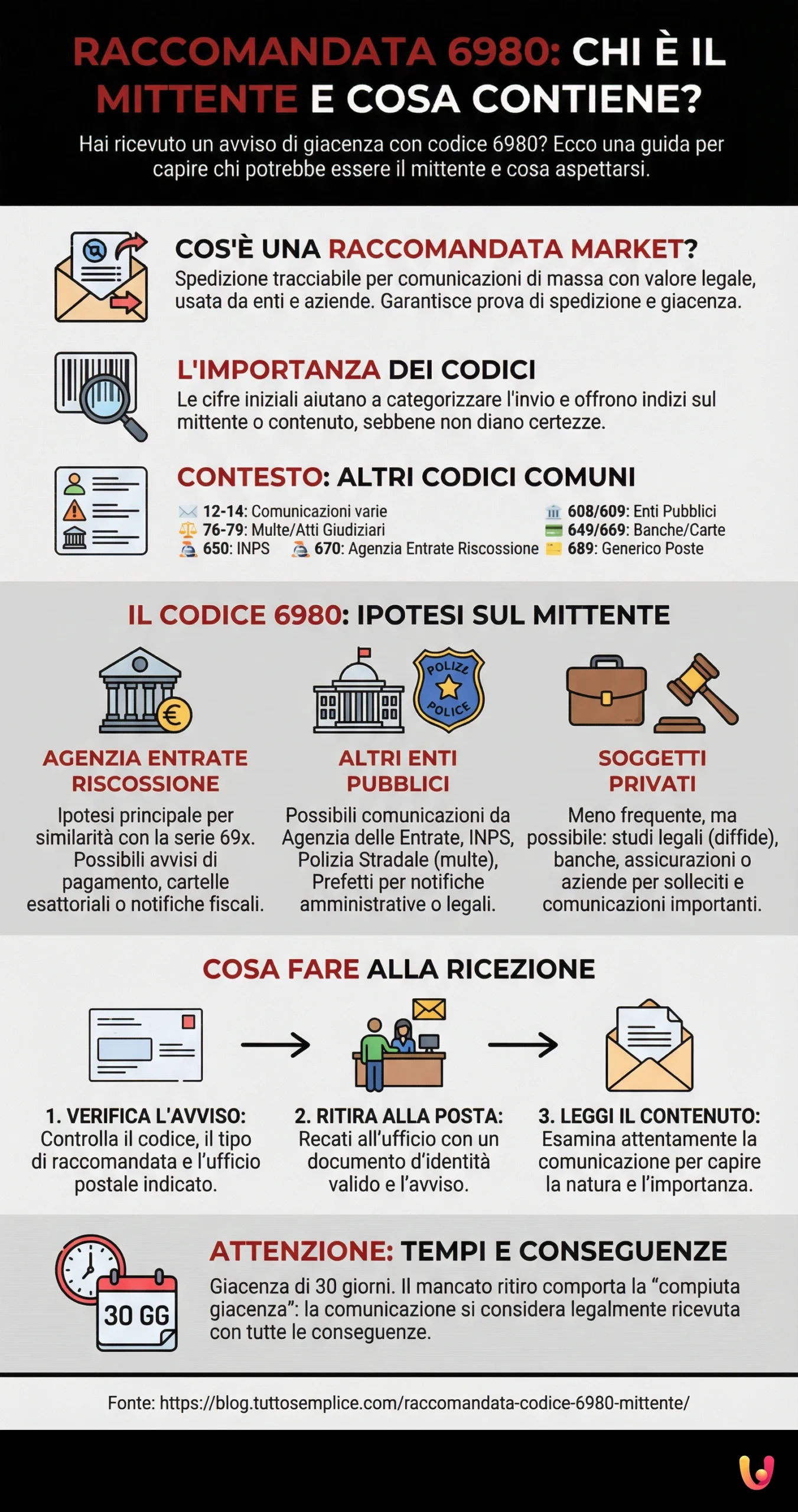 Raccomandata 6980: Chi &egrave; il Mittente e Cosa Contiene? - Infografica riassuntiva