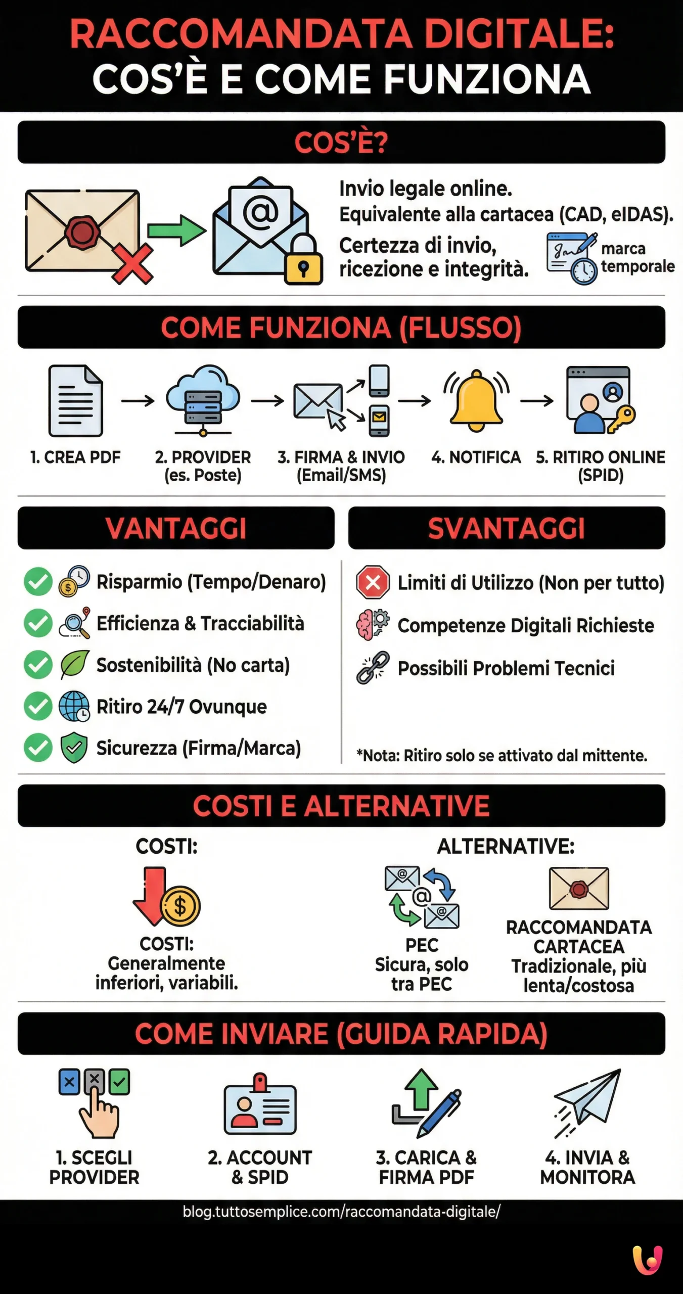 Raccomandata Digitale: Cos'&egrave; e Come Funziona - Infografica riassuntiva