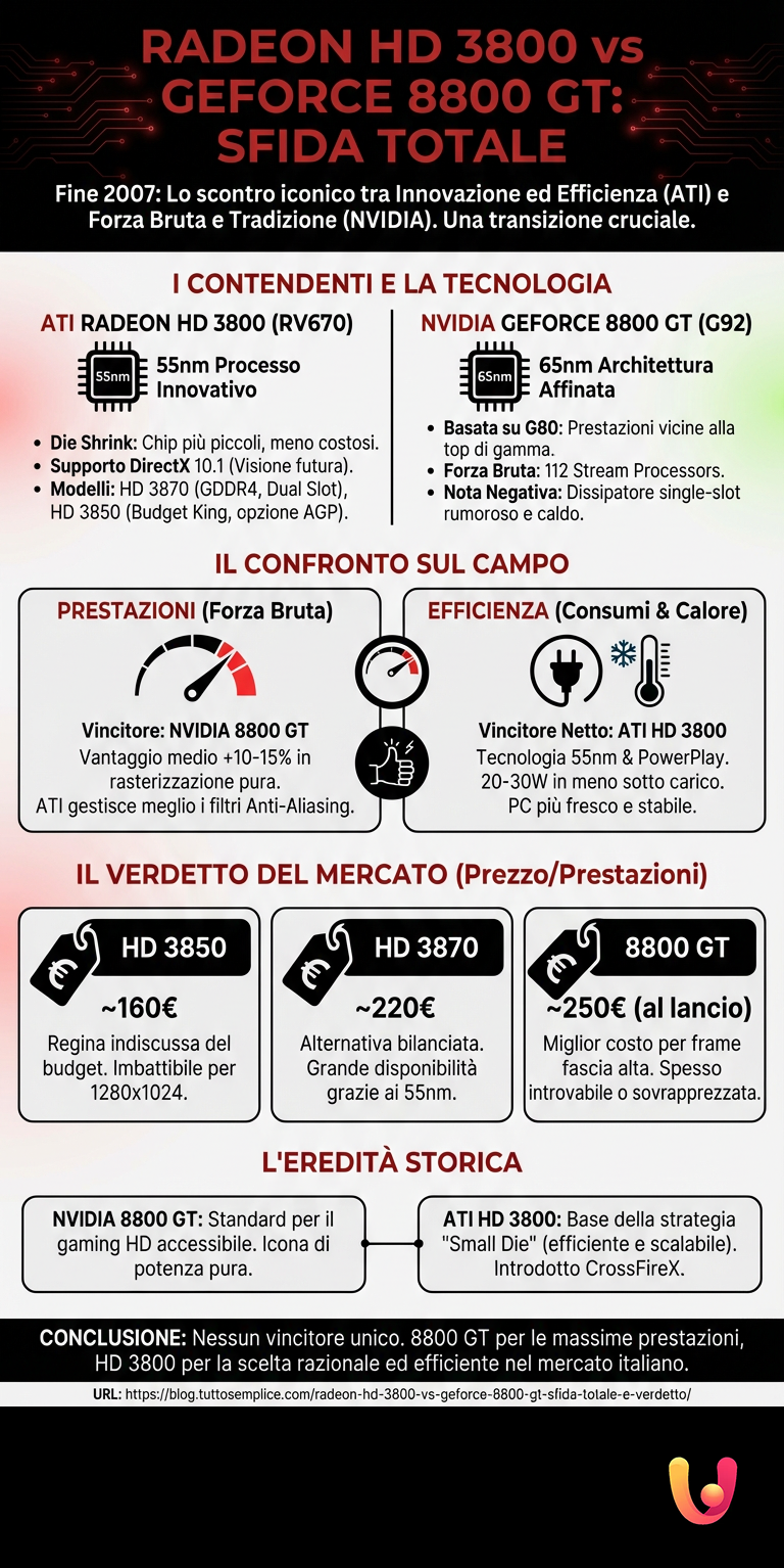 Radeon HD 3800 vs GeForce 8800 GT: Sfida Totale e Verdetto - Infografica riassuntiva