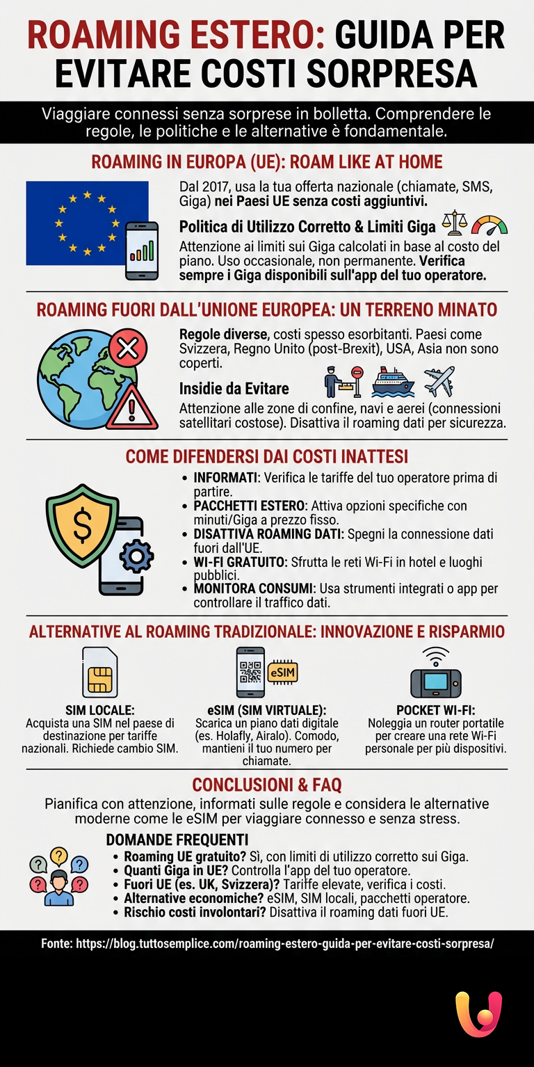 Roaming no Estrangeiro: Guia para Evitar Custos Surpresa - Infografia resumida