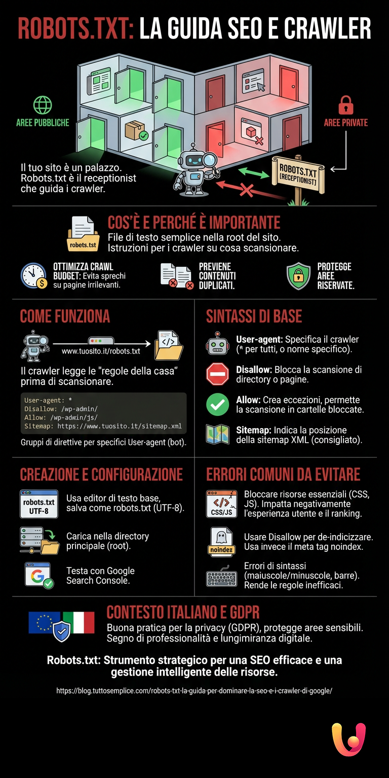 Robots.txt: la guida per dominare la SEO e i crawler di Google - Infografica riassuntiva