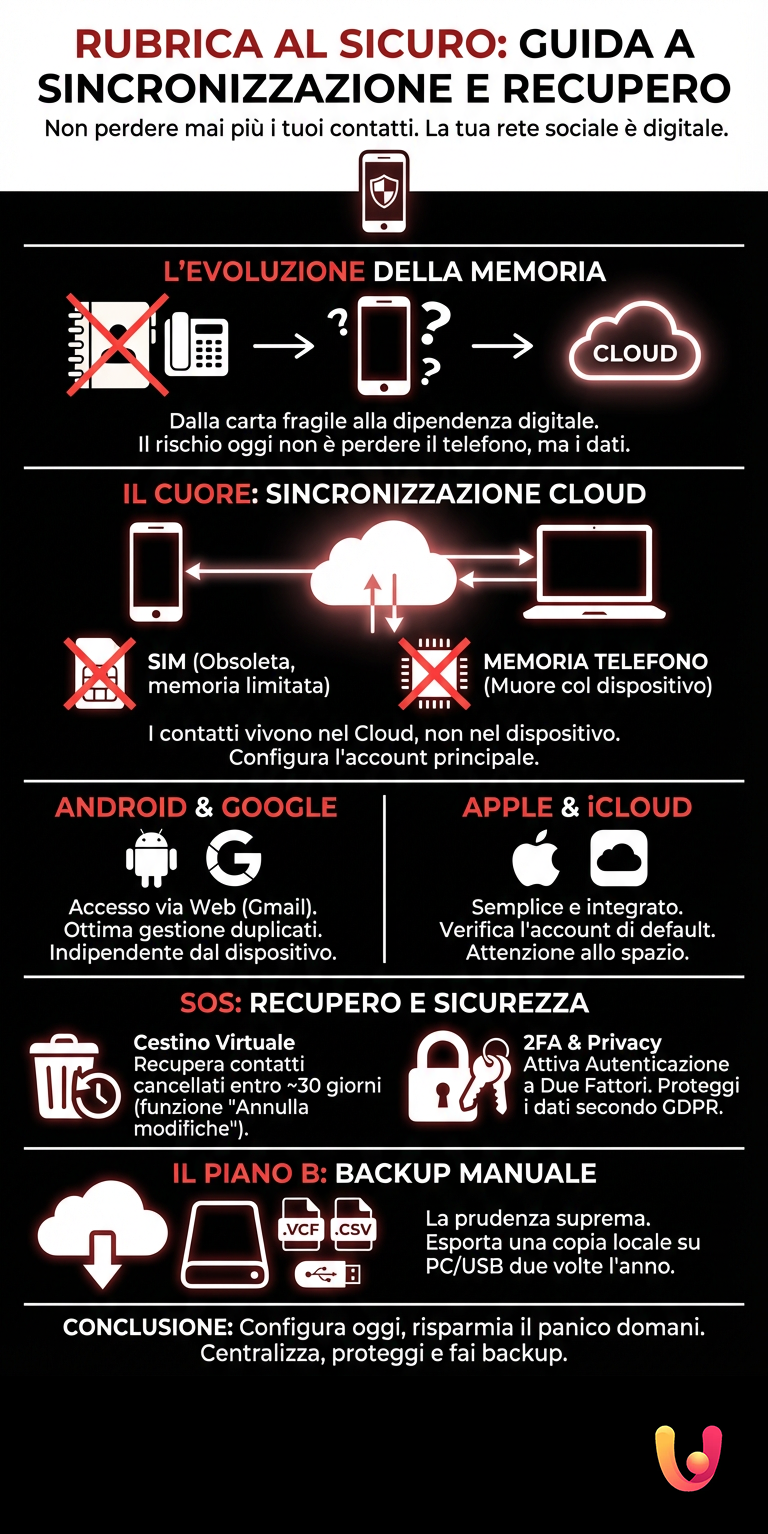 Rubrica al Sicuro: Guida a Sincronizzazione e Recupero - Infografica riassuntiva