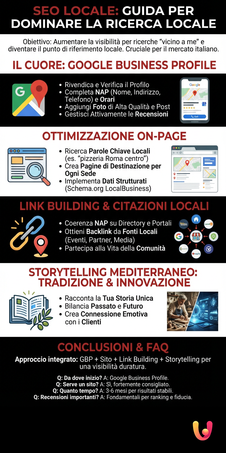 SEO Locale: Guida per dominare la ricerca locale e battere i competitor - Infografica riassuntiva