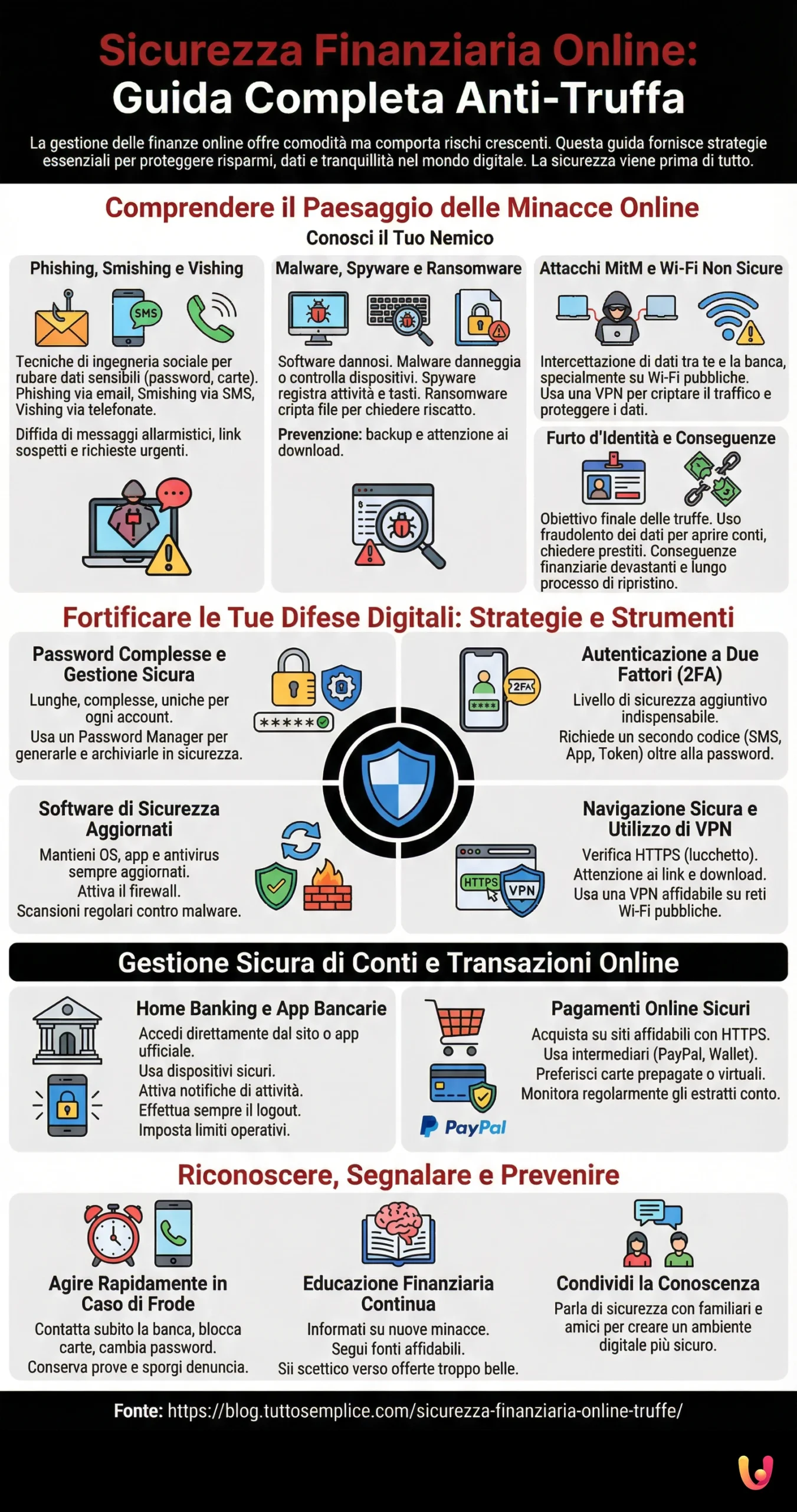 Sicurezza Finanziaria Online: Guida Completa Anti-Truffa - Infografica riassuntiva
