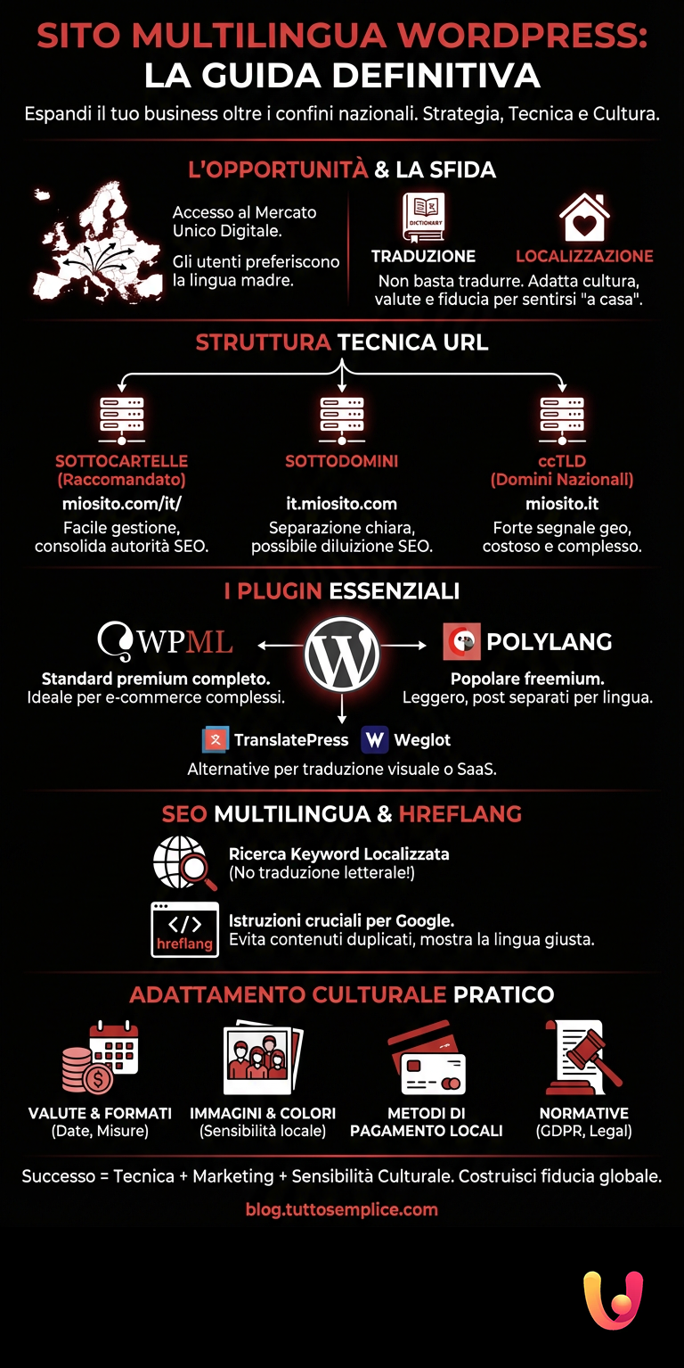 Sito Multilingua WordPress: La Guida Definitiva - Infografica riassuntiva
