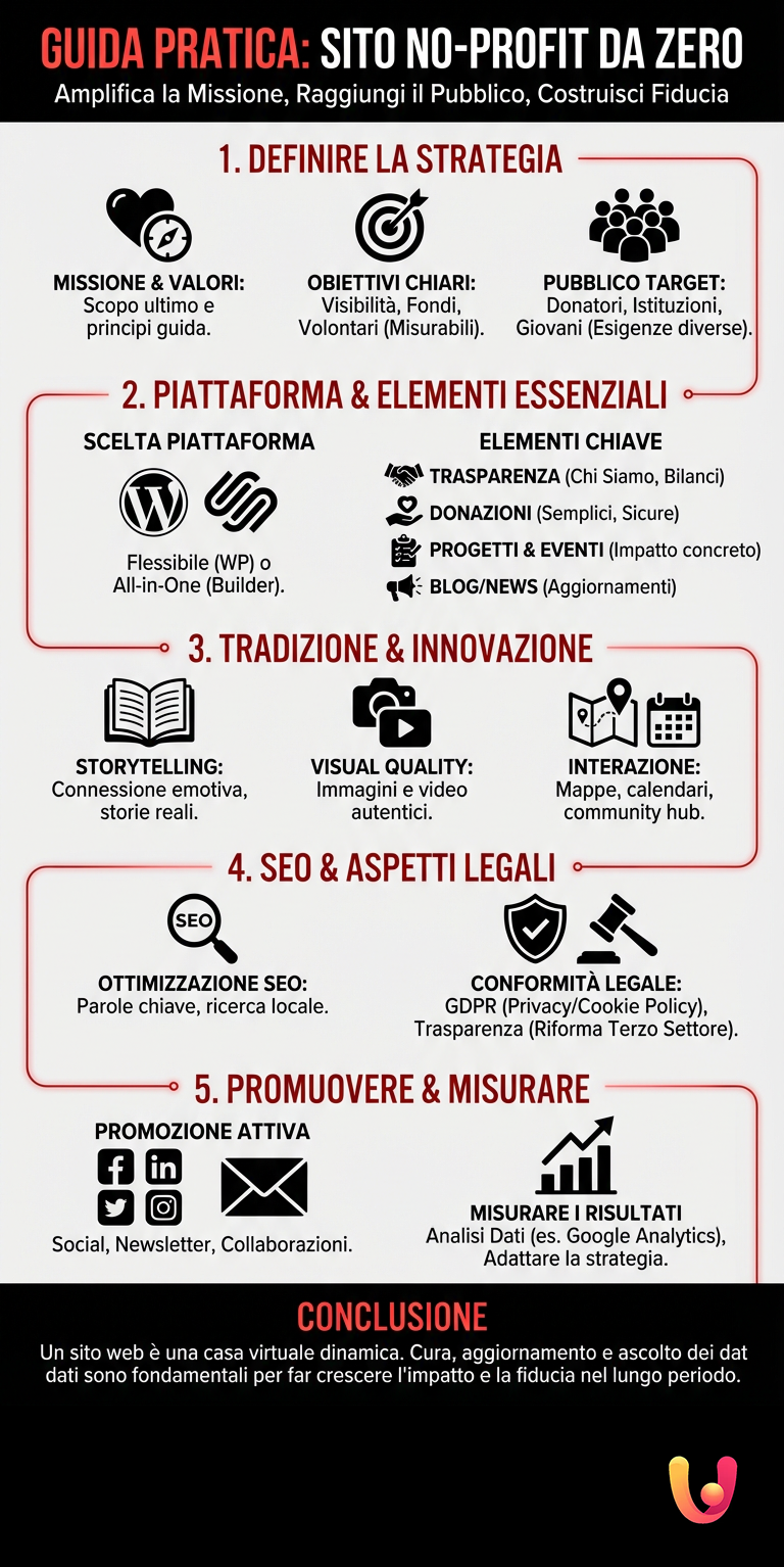 Sito No - Profit: Guida Pratica per Crearlo da Zero - Infografica riassuntiva