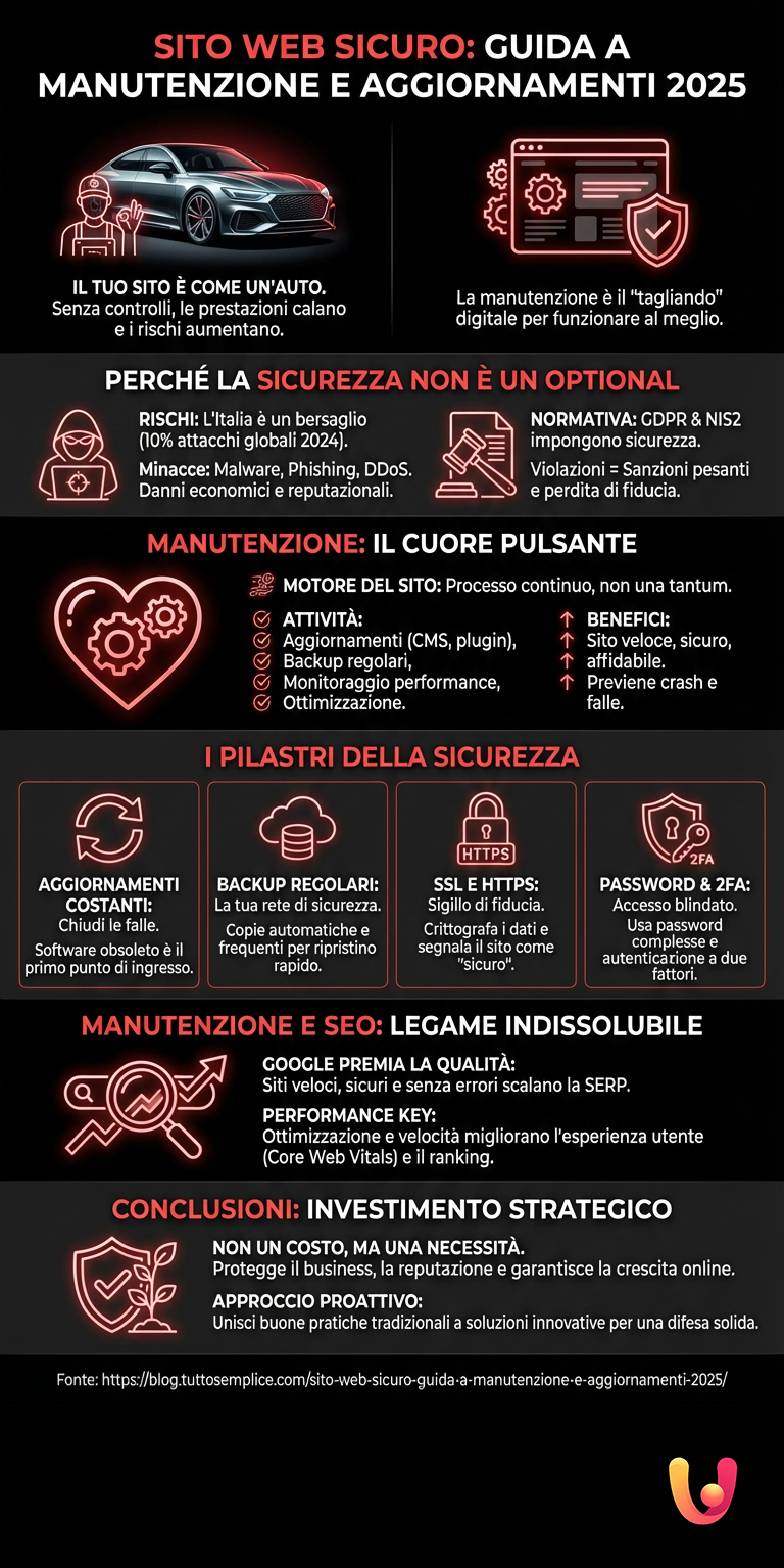 Sito Web Sicuro: Guida a Manutenzione e Aggiornamenti 2025 - Infografica riassuntiva