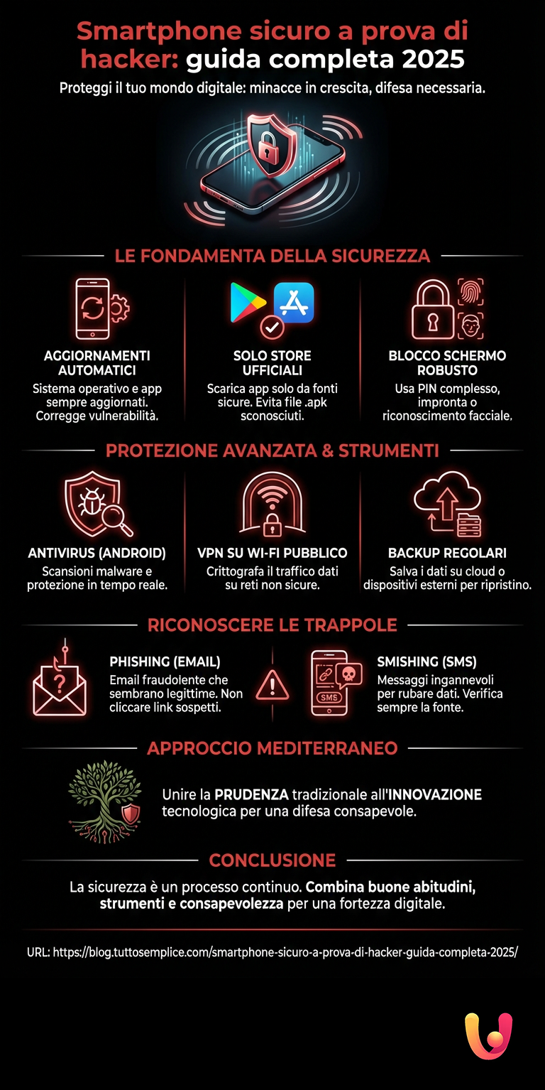 Smartphone seguro &agrave; prova de hackers: guia completo 2025 - Infografia resumida