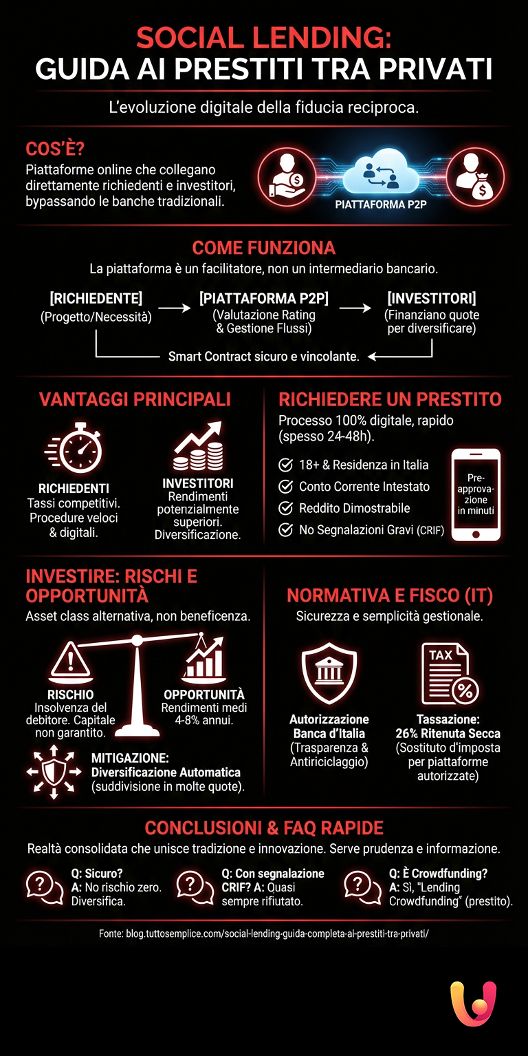 Social Lending: Guida Completa ai Prestiti tra Privati - Infografica riassuntiva