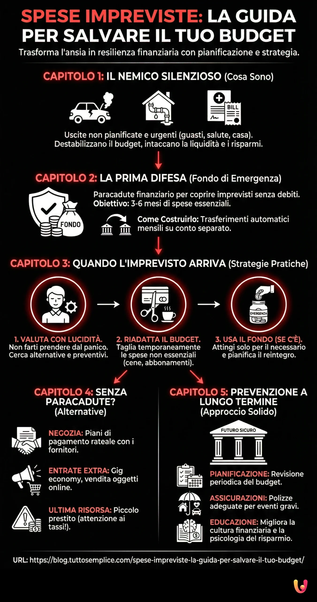 Spese impreviste: la guida per salvare il tuo budget - Infografica riassuntiva