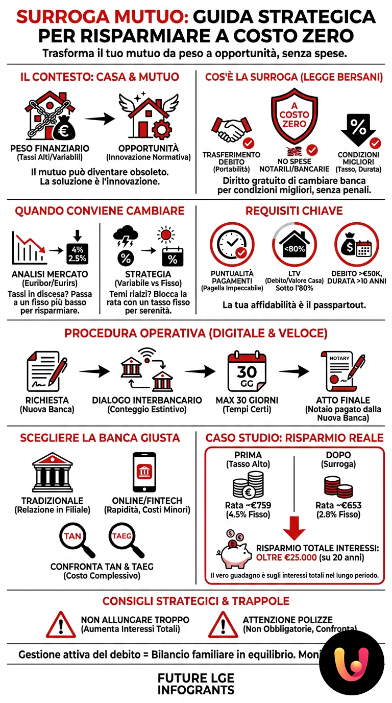 Surroga Mutuo: Guida Strategica per Risparmiare a Costo Zero - Infografica riassuntiva