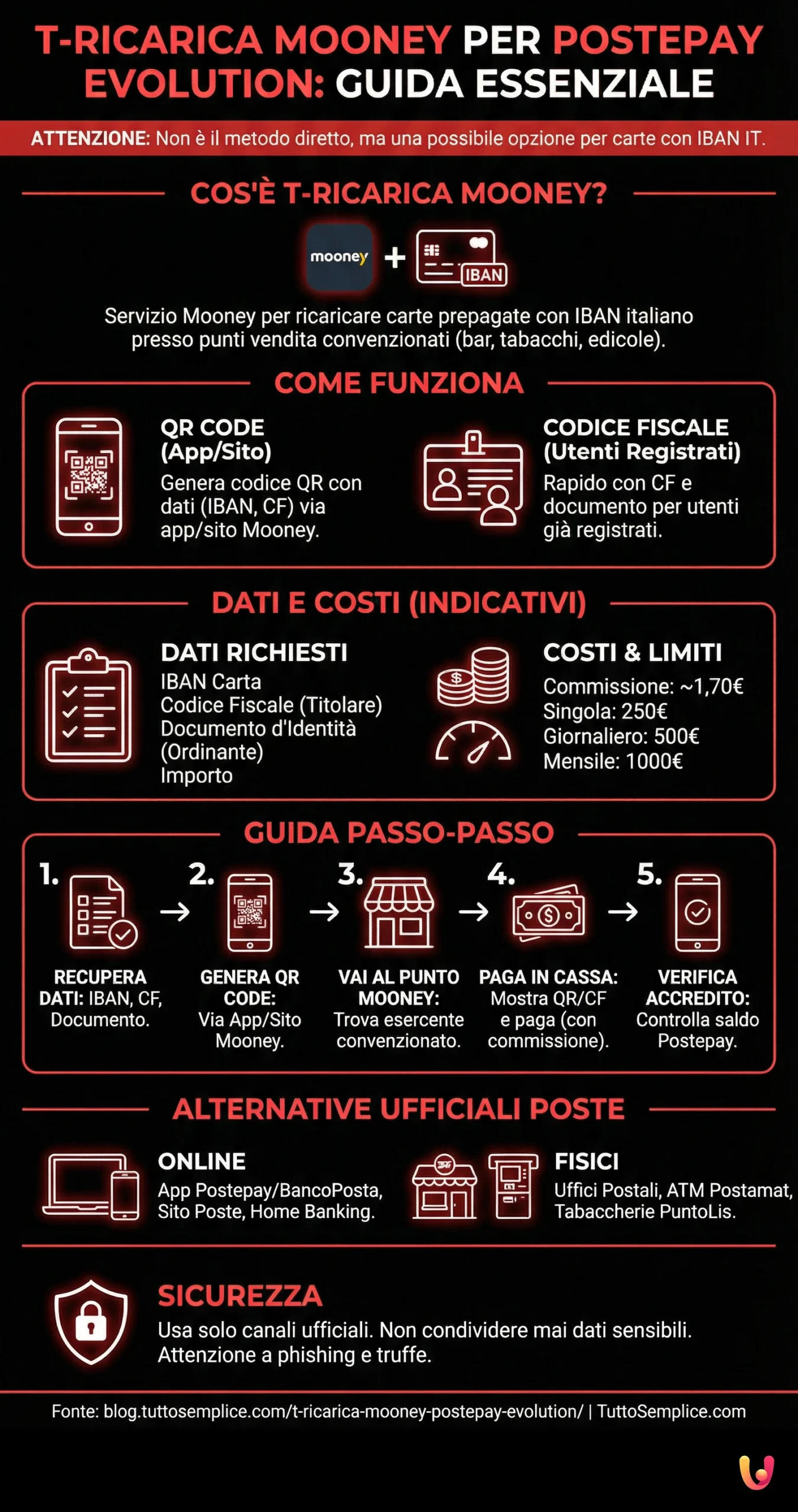 T-Ricarica Mooney per Postepay Evolution: Guida Essenziale - Infografica riassuntiva