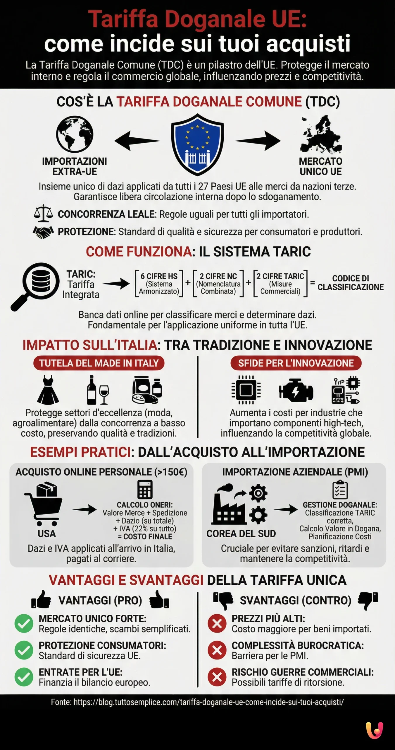 Tariffa Doganale UE: come incide sui tuoi acquisti - Infografica riassuntiva