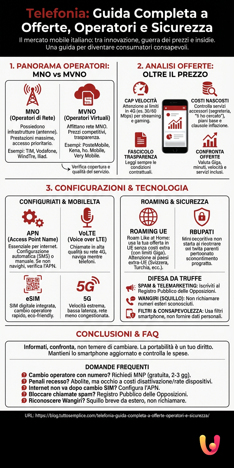 Telefonia: Guida Completa a Offerte, Operatori e Sicurezza - Infografica riassuntiva