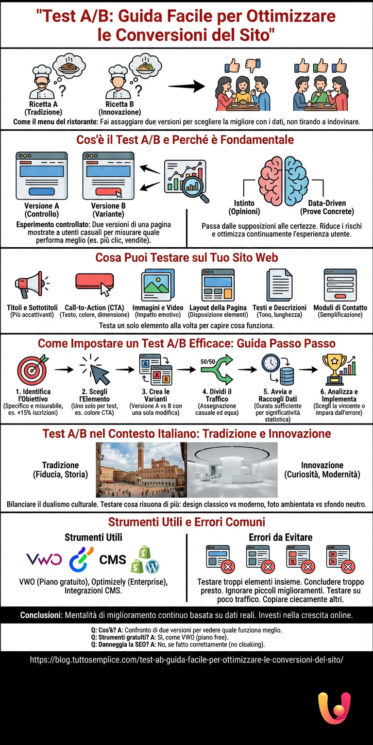 Test A/B: Guida Facile per Ottimizzare le Conversioni del Sito - Infografica riassuntiva