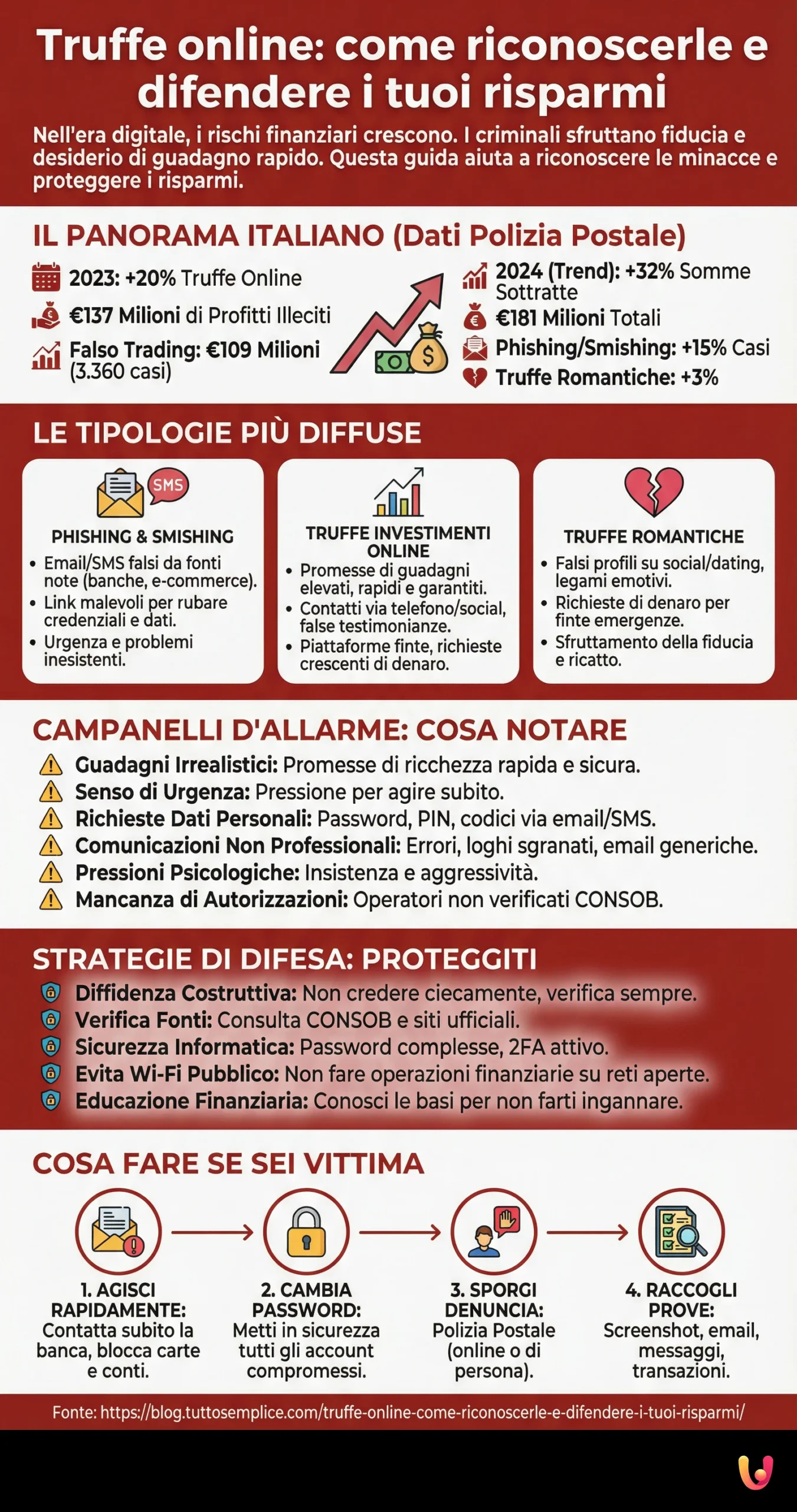 Truffe online: come riconoscerle e difendere i tuoi risparmi - Infografica riassuntiva