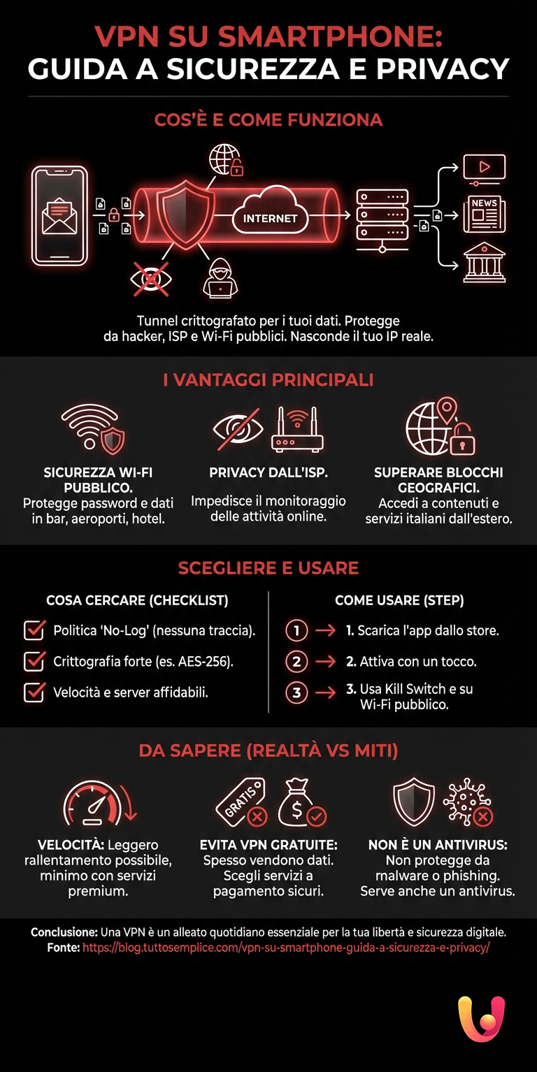 Infografia: VPN no Smartphone: Guia de Segurança e Privacidade VPN no Smartphone: Guia de Segurança e Privacidade - Infografia de resumo