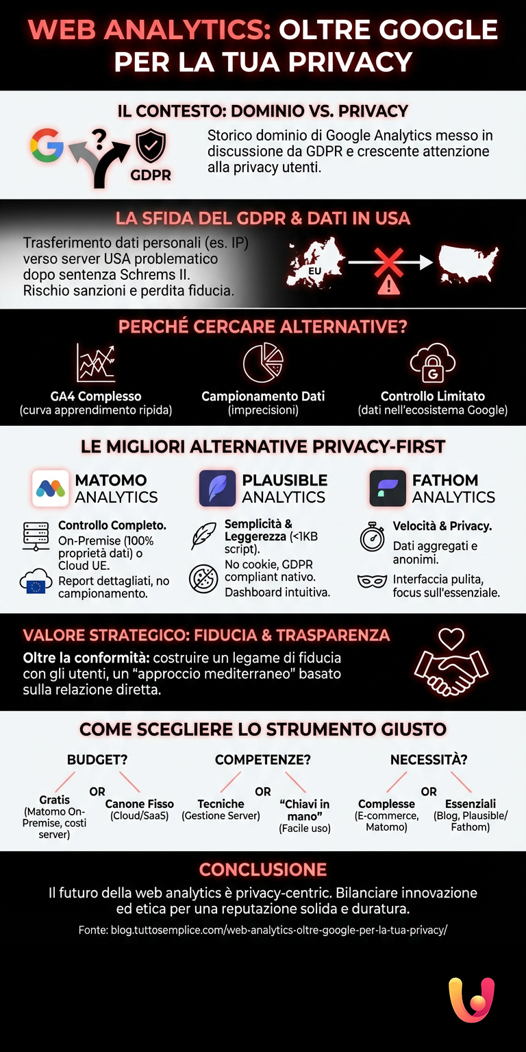 Web Analytics: Oltre Google per la Tua Privacy - Infografica riassuntiva