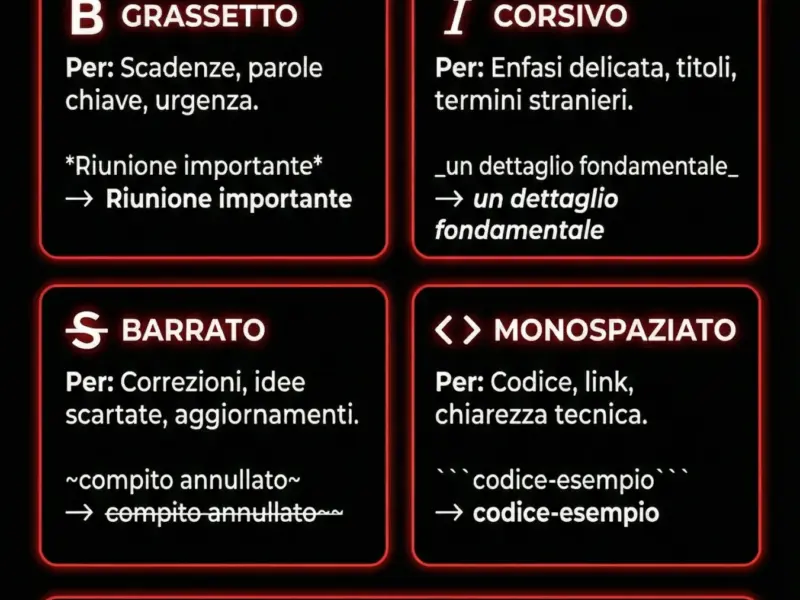 Infografica: WhatsApp Web: Grassetto, Corsivo e Barrato. La Guida.