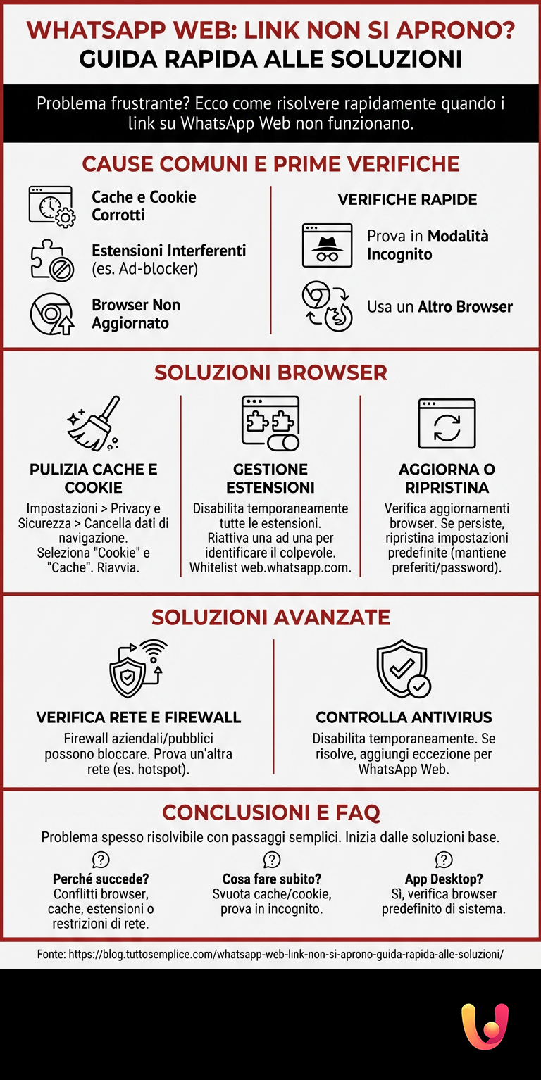WhatsApp Web: link non si aprono? Guida rapida alle soluzioni - Infografica riassuntiva