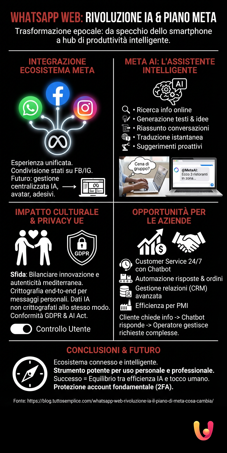 WhatsApp Web, rivoluzione IA: il piano di Meta. Cosa cambia? - Infografica riassuntiva