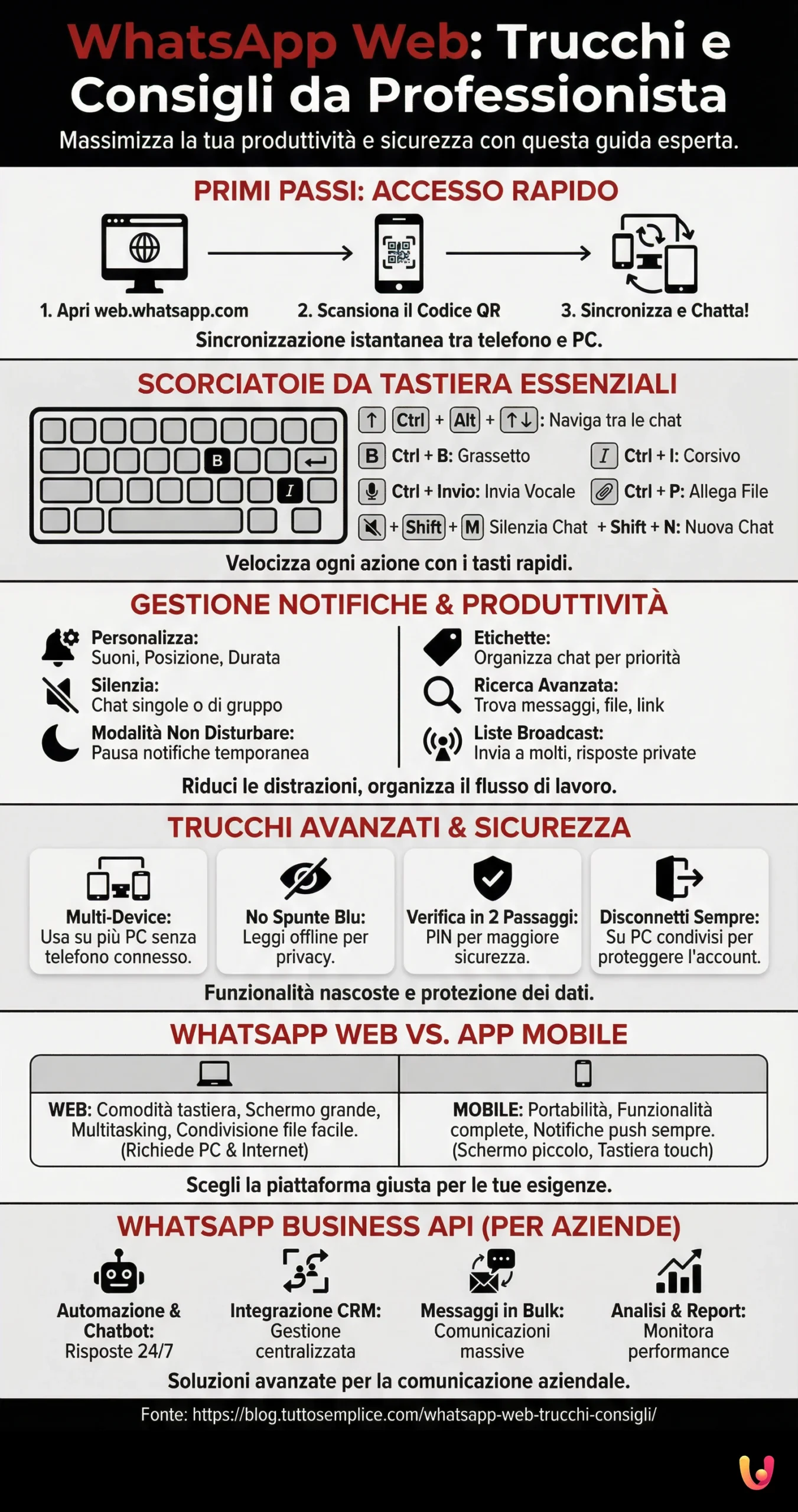 WhatsApp Web: Trucchi e Consigli da Professionista - Infografica riassuntiva