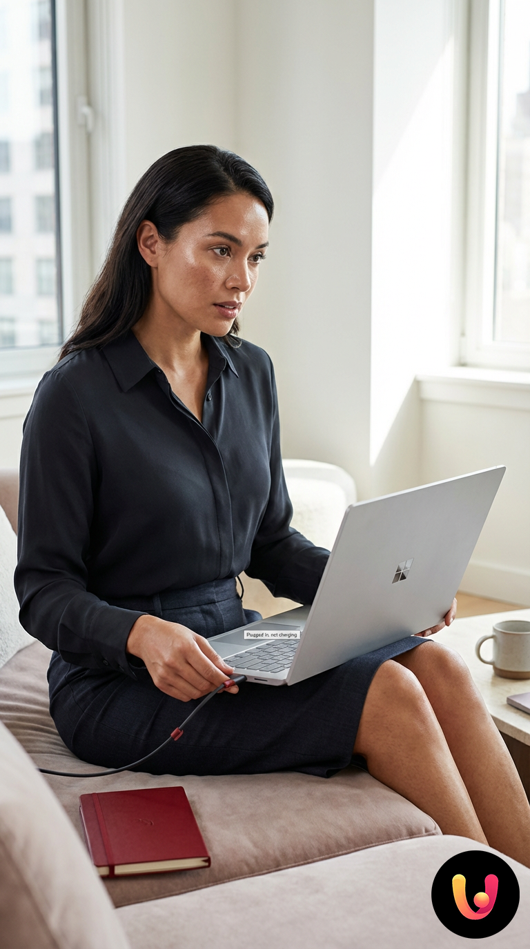 Laptop Windows collegato alla corrente con icona batteria scarica