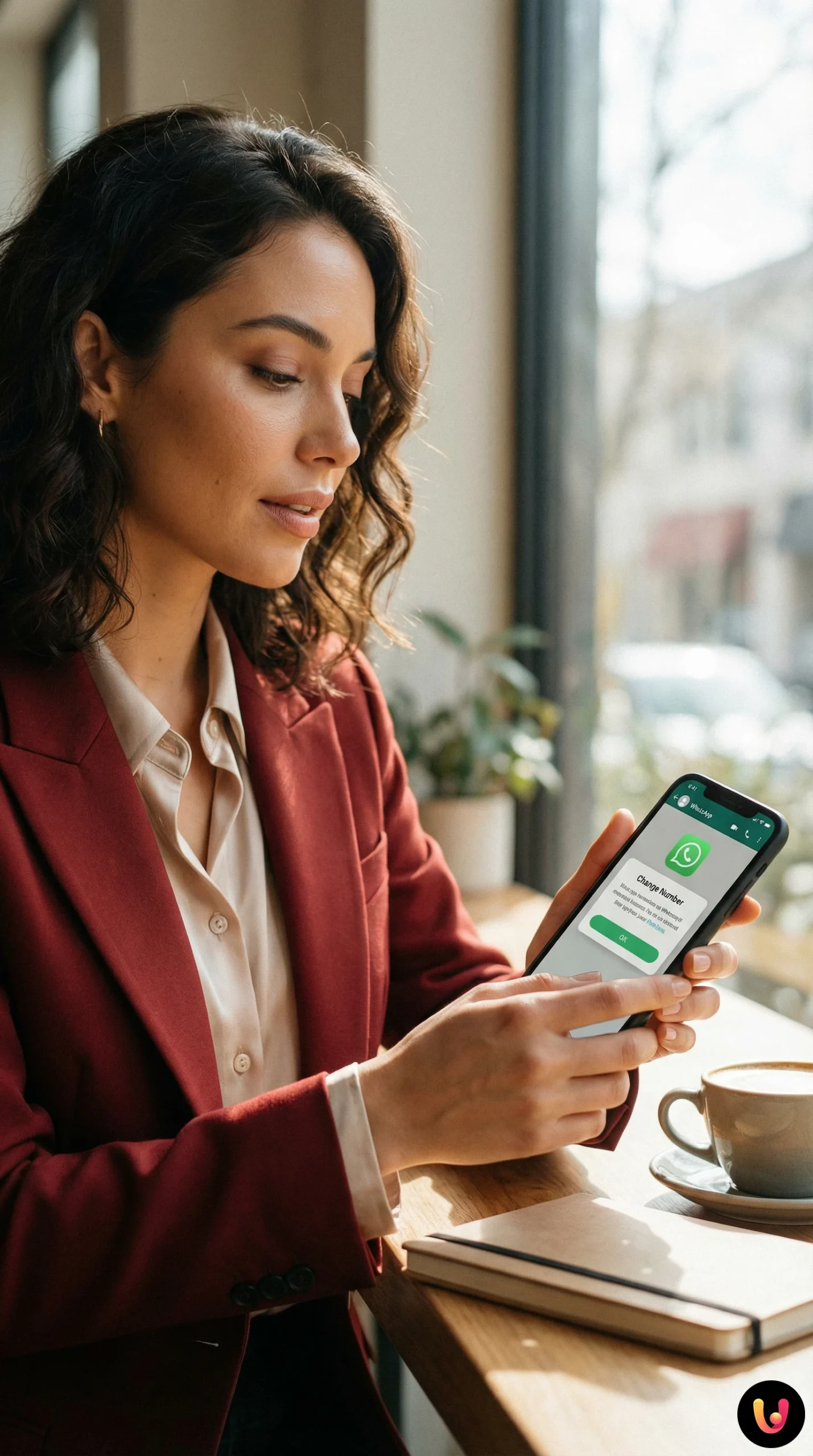 Smartphone a mostrar as defini&ccedil;&otilde;es para a mudan&ccedil;a de n&uacute;mero no WhatsApp