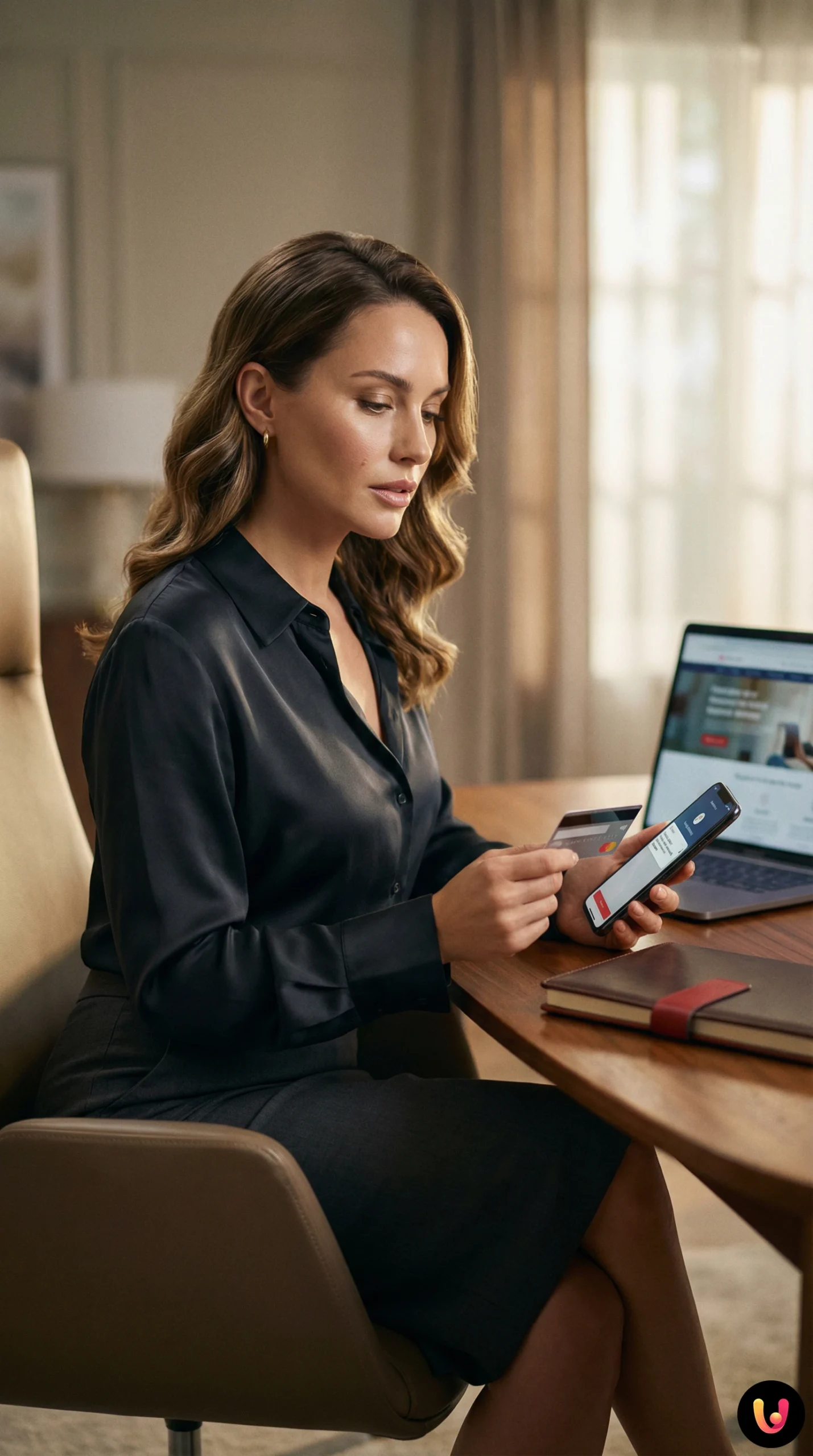 Utente controlla transazioni sospette su carta di debito tramite smartphone