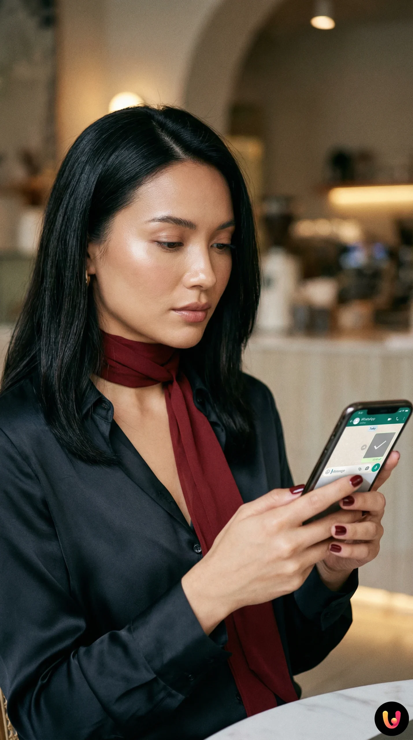 Smartphone com ecr&atilde; do WhatsApp a mostrar apenas um visto cinzento de mensagem enviada