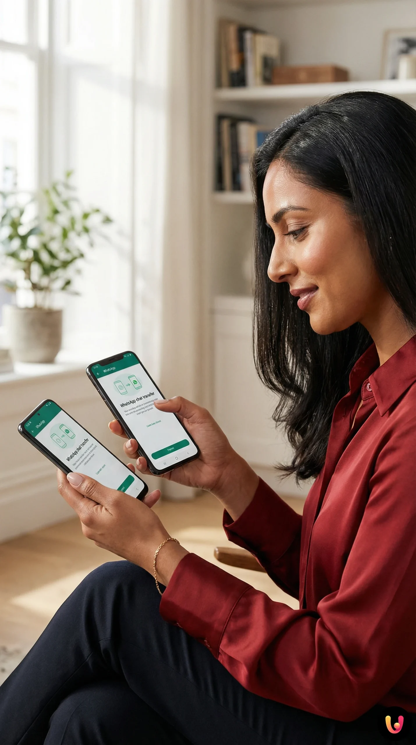 Smartphone mostra o ecr&atilde; de c&oacute;pia de seguran&ccedil;a das conversas do WhatsApp durante a transfer&ecirc;ncia.