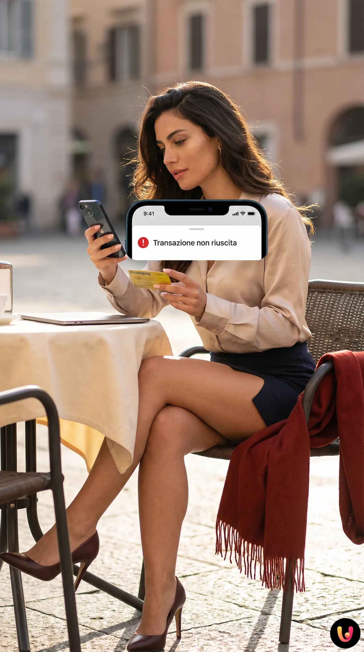 Smartphone che mostra l'app Postepay con un messaggio di errore durante un trasferimento P2P