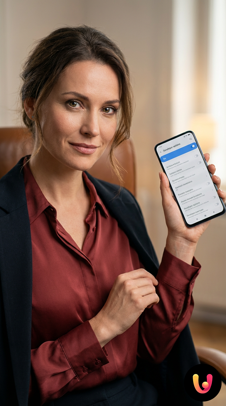 Smartphone Android afiș&acirc;nd meniul opțiunilor dezvoltator &icirc;n setări