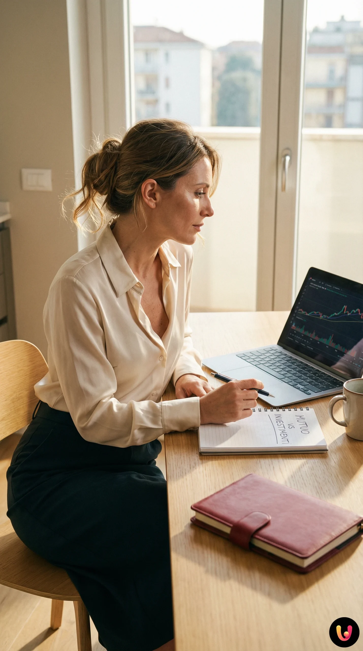 Bilancia che pesa una casa e monete d'oro per rappresentare la scelta tra mutuo e investimenti