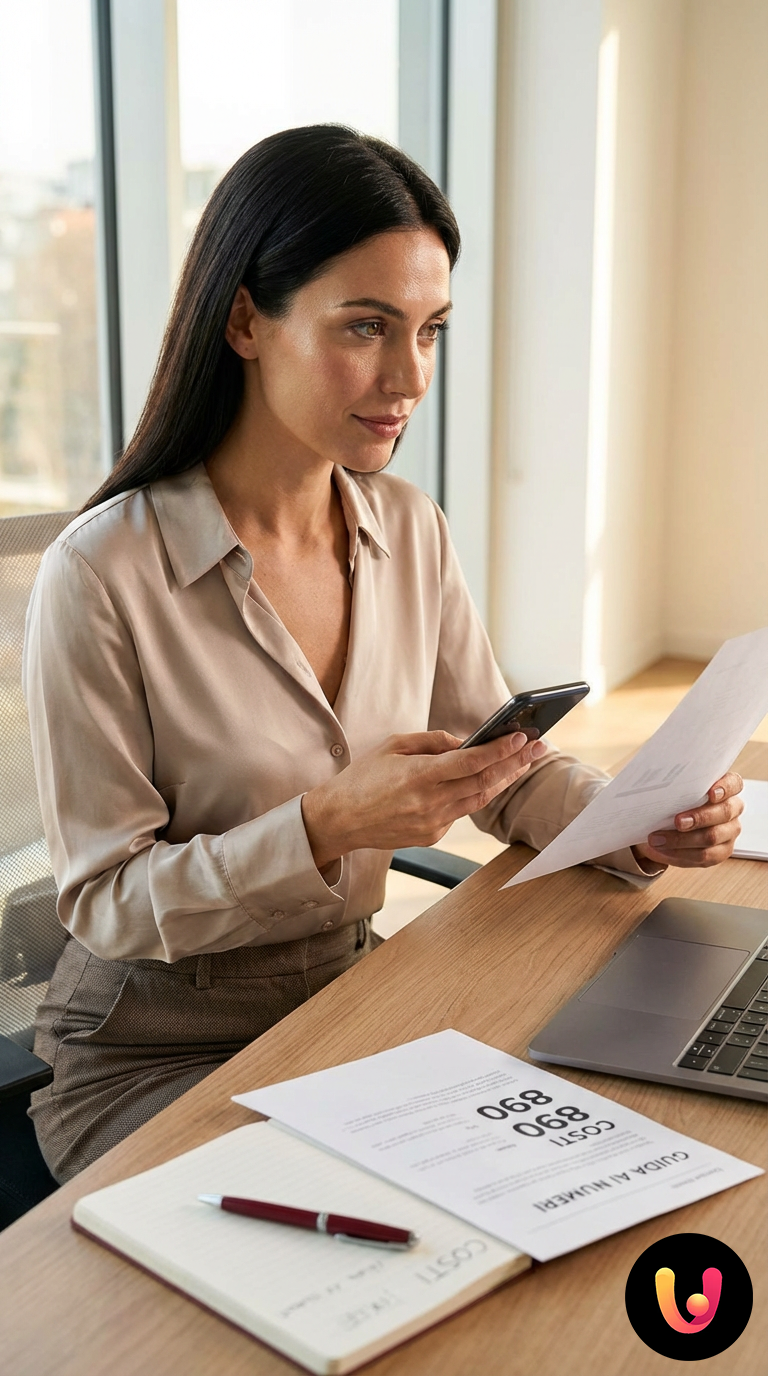 Persoană la telefon care verifică costurile numerelor verzi și cu plată