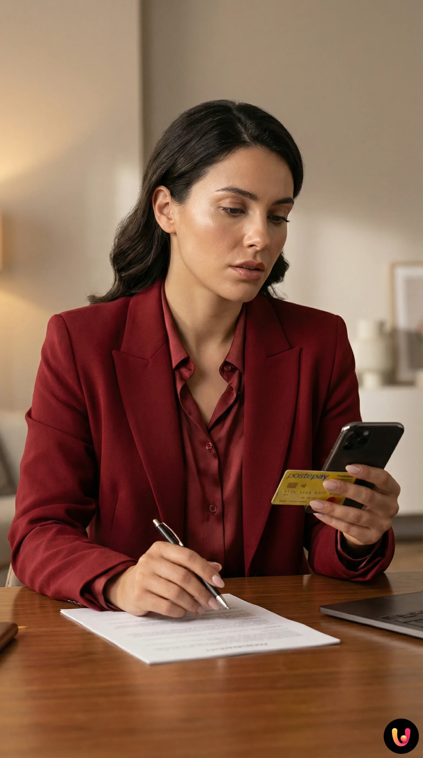 Smartphone con app bancaria e carta Postepay per controllo movimenti