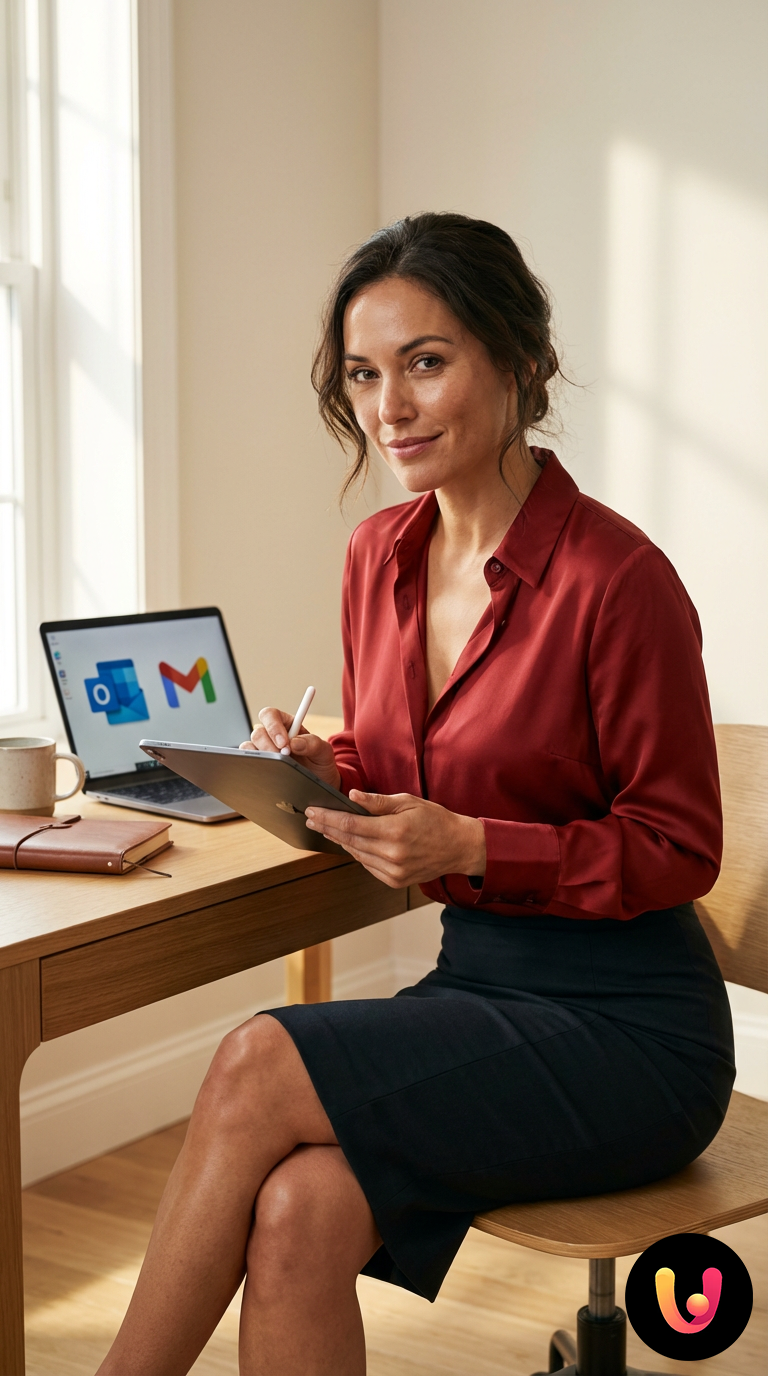 Professionista al computer gestisce account email multipli e PEC