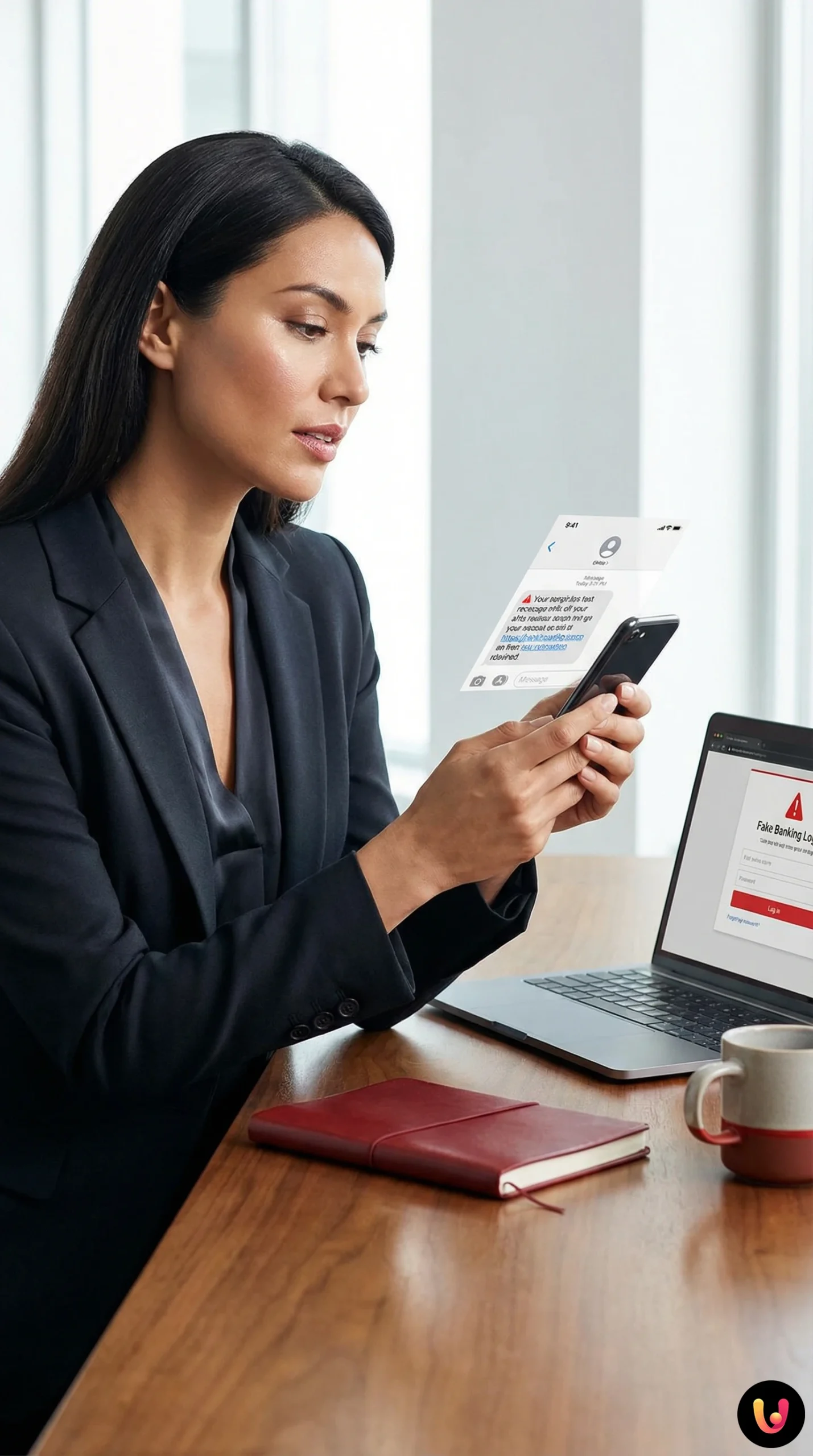 Utente osserva con sospetto un messaggio di smishing sul proprio smartphone