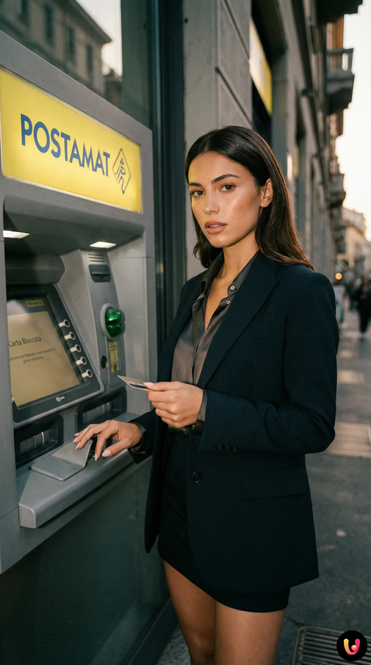 Utente inserisce la carta Postamat nello sportello automatico ATM per prelevare contanti