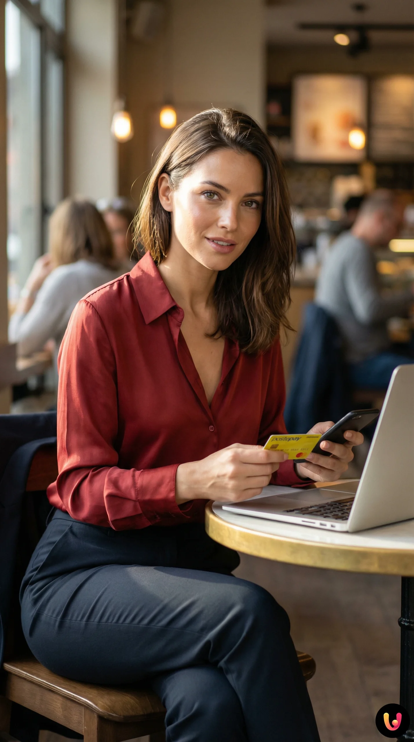 Utente controlla la carta Postepay sullo smartphone connesso a un Wi-Fi pubblico