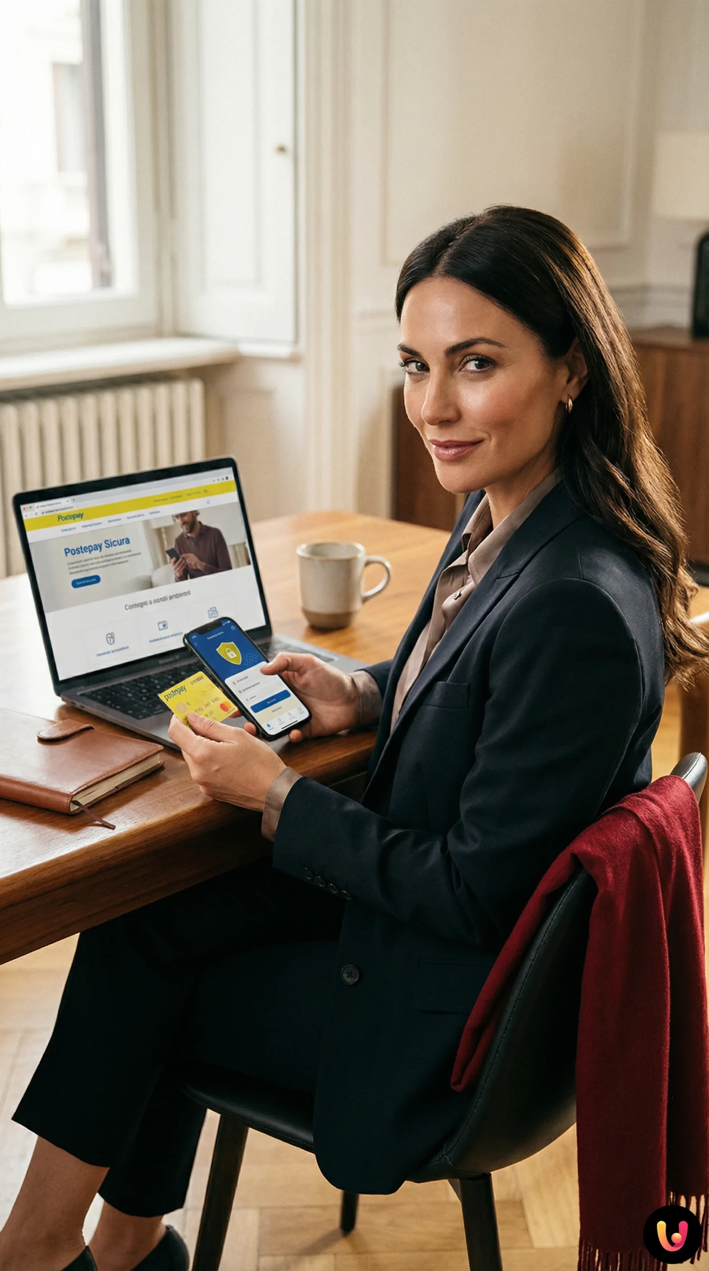 Smartphone con app Postepay e scudo di protezione contro le truffe online