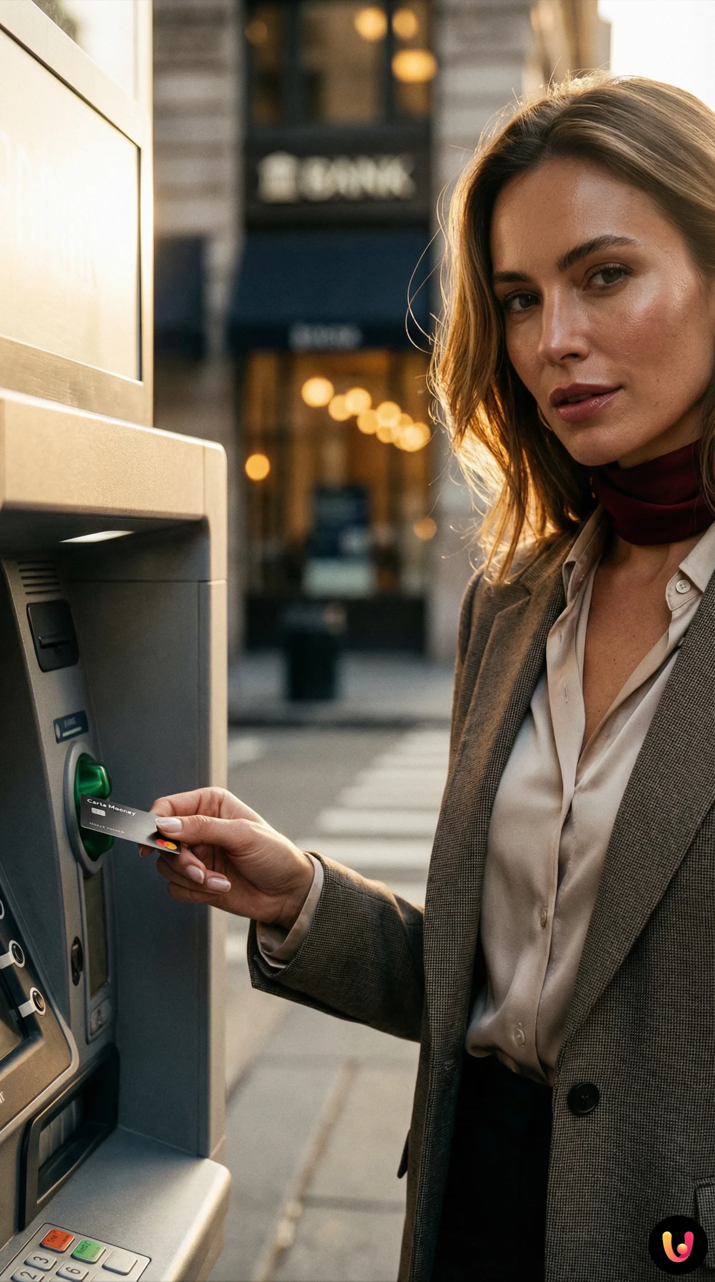 Retirada de efectivo en cajero autom&aacute;tico ATM con una Tarjeta Mooney de la red Visa