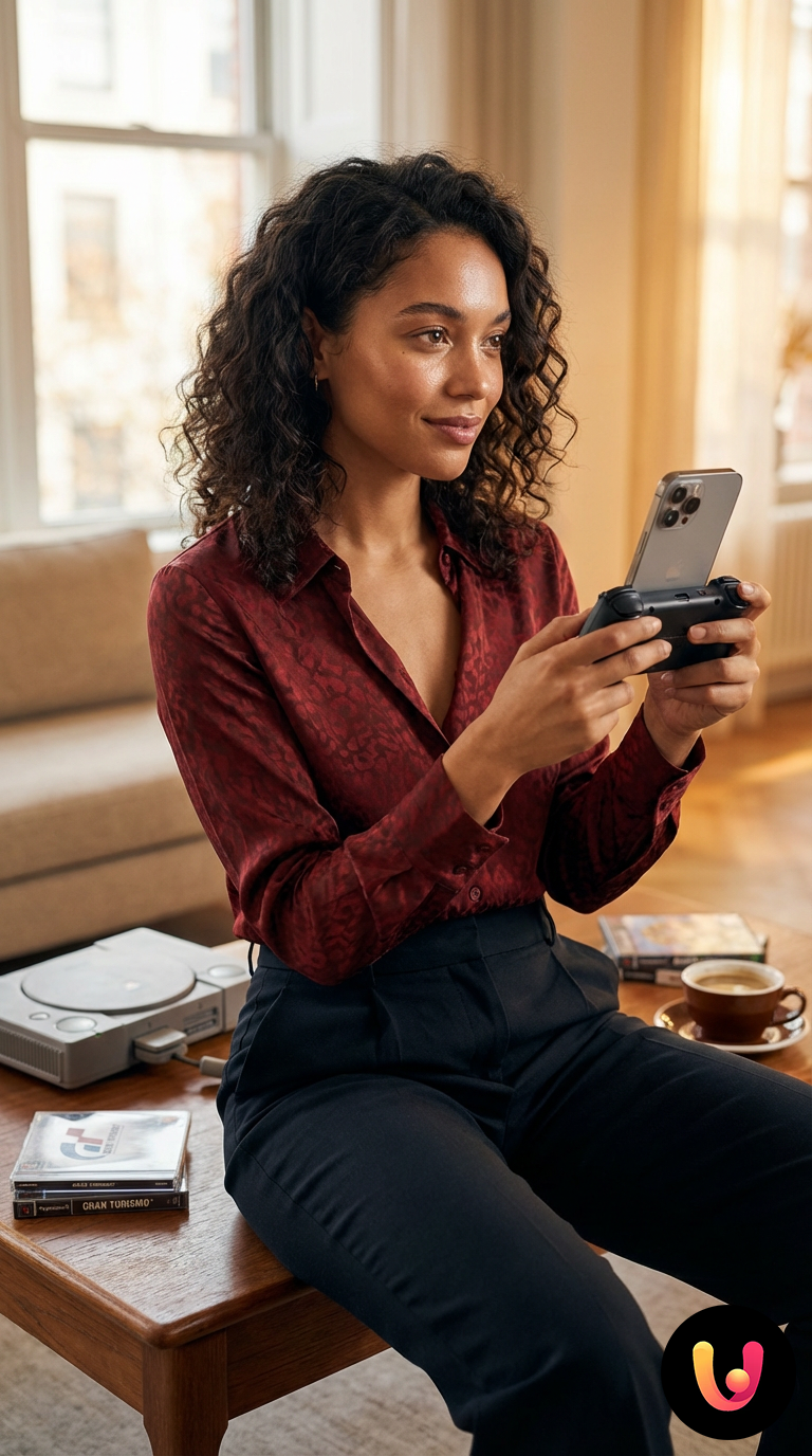 iPhone mit angeschlossenem Controller führt ein PlayStation 1 Spiel über den Psx4iPhone Emulator aus.