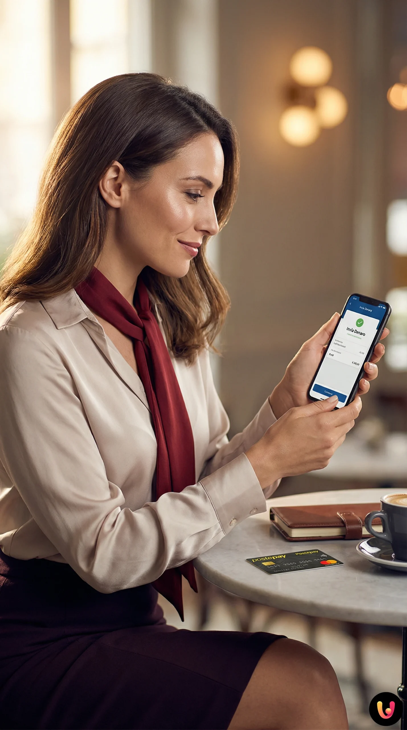 Smartphone con app aperta per invio denaro tramite ricarica Postepay P2P