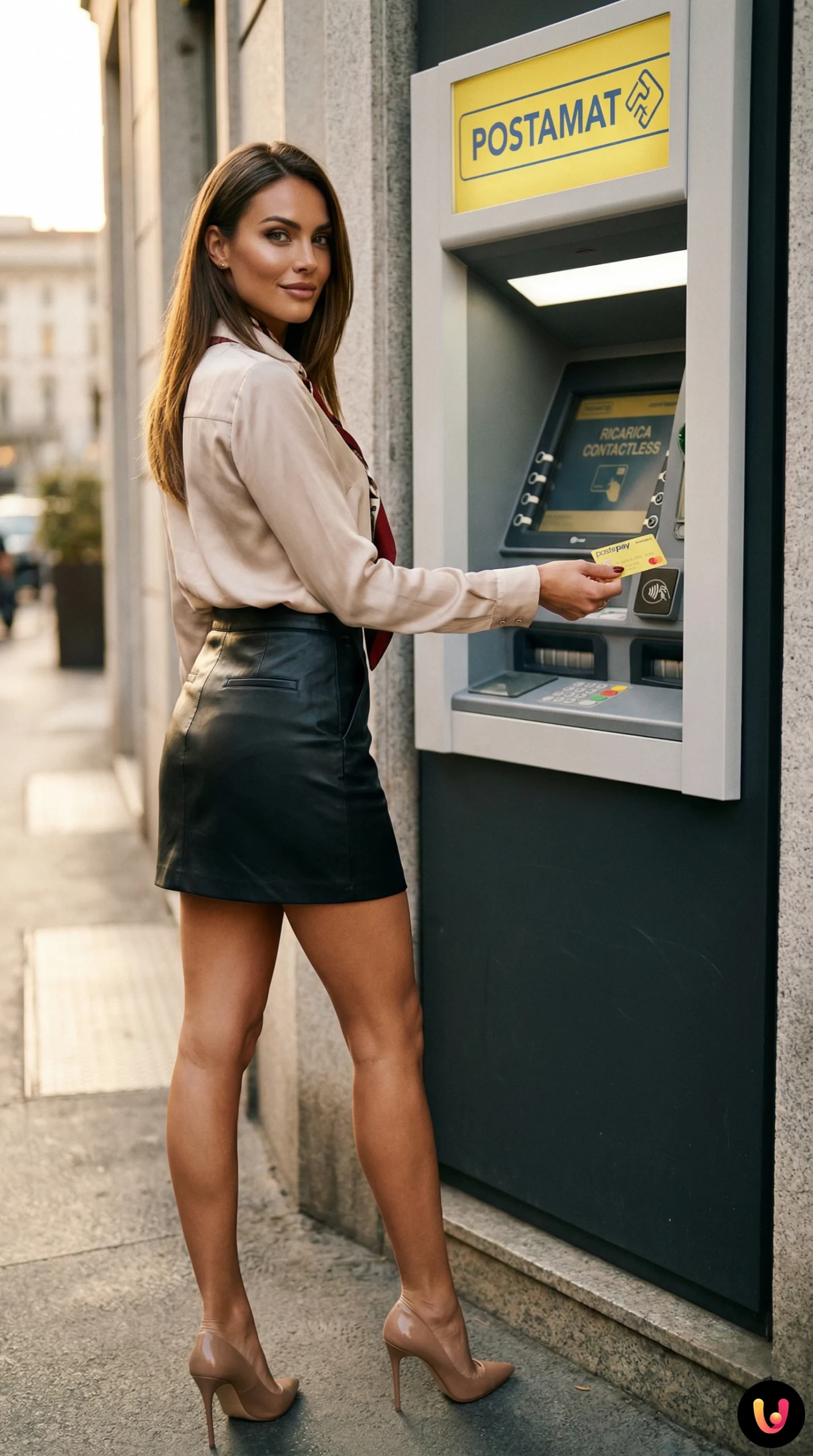 Utente avvicina la carta Postepay al lettore contactless dell'ATM Postamat