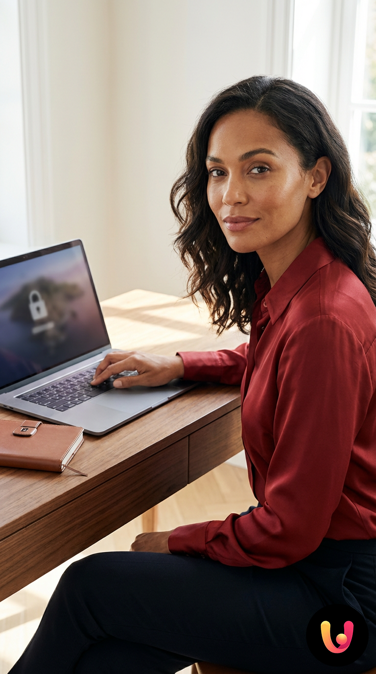 Mani digitano su una tastiera per attivare il blocco schermo e la privacy