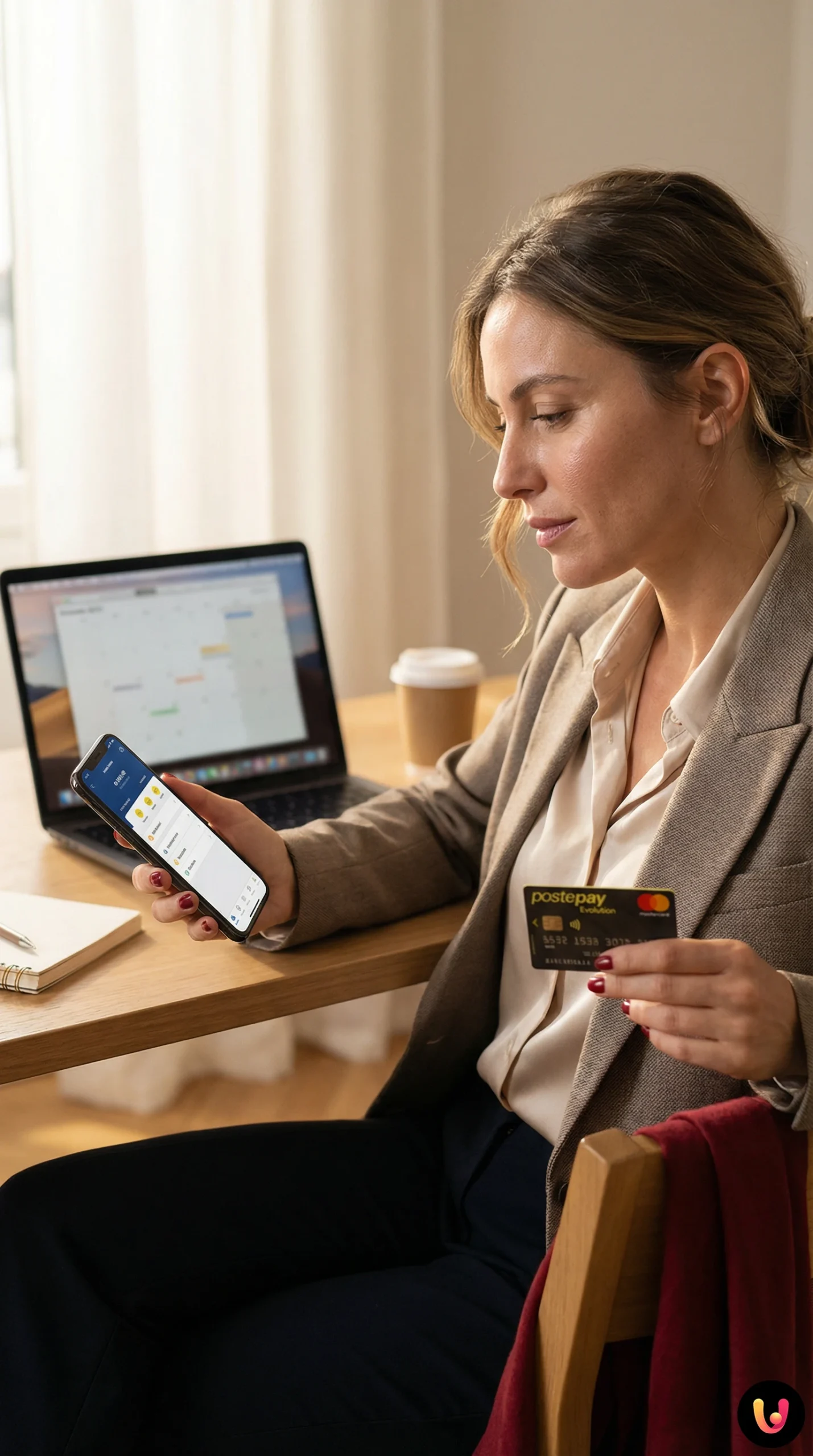 Utente controlla saldo stipendio su app Postepay Evolution da smartphone