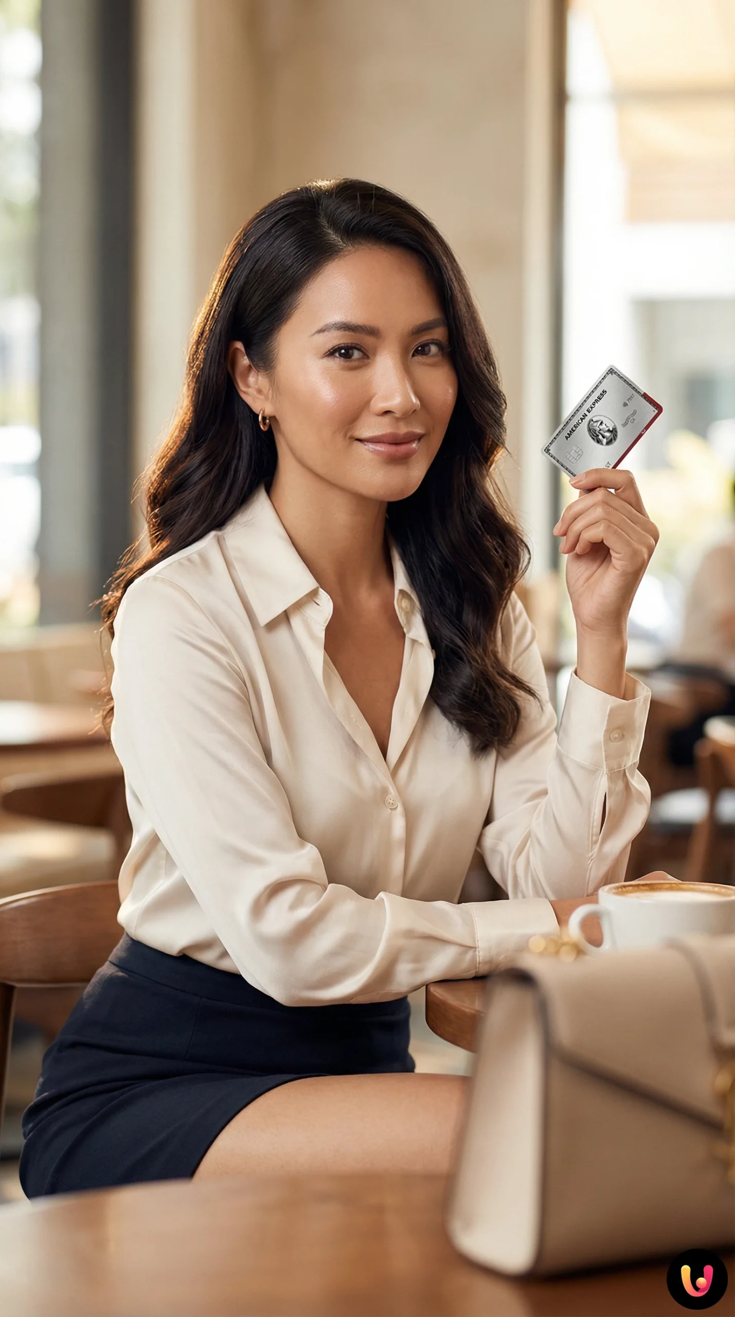 Cart&atilde;o de cr&eacute;dito American Express numa secret&aacute;ria com documentos e rel&oacute;gio