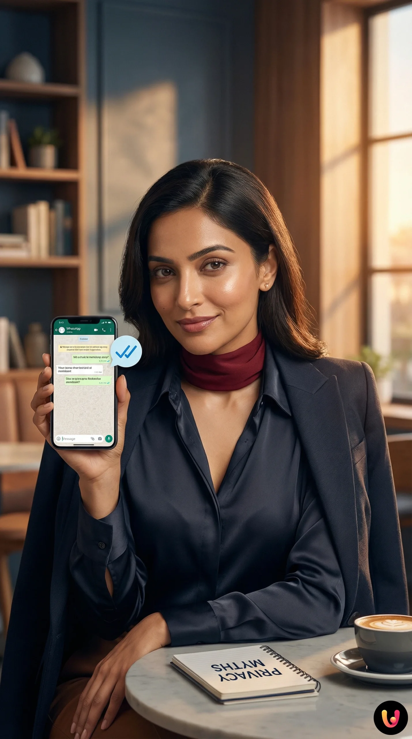 Captura de pantalla de chat de WhatsApp con foco en los checks de lectura de mensajes