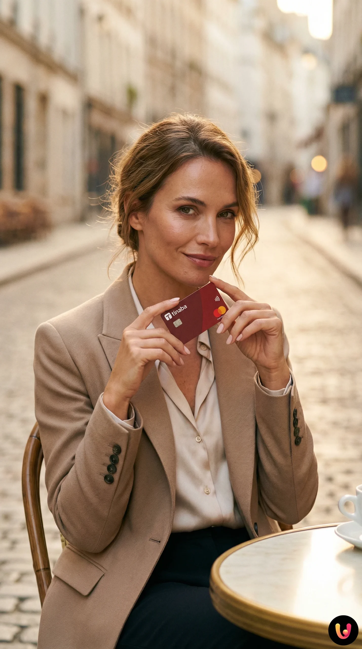 Smartphone with open Tinaba app and Mastercard prepaid card for digital payments.